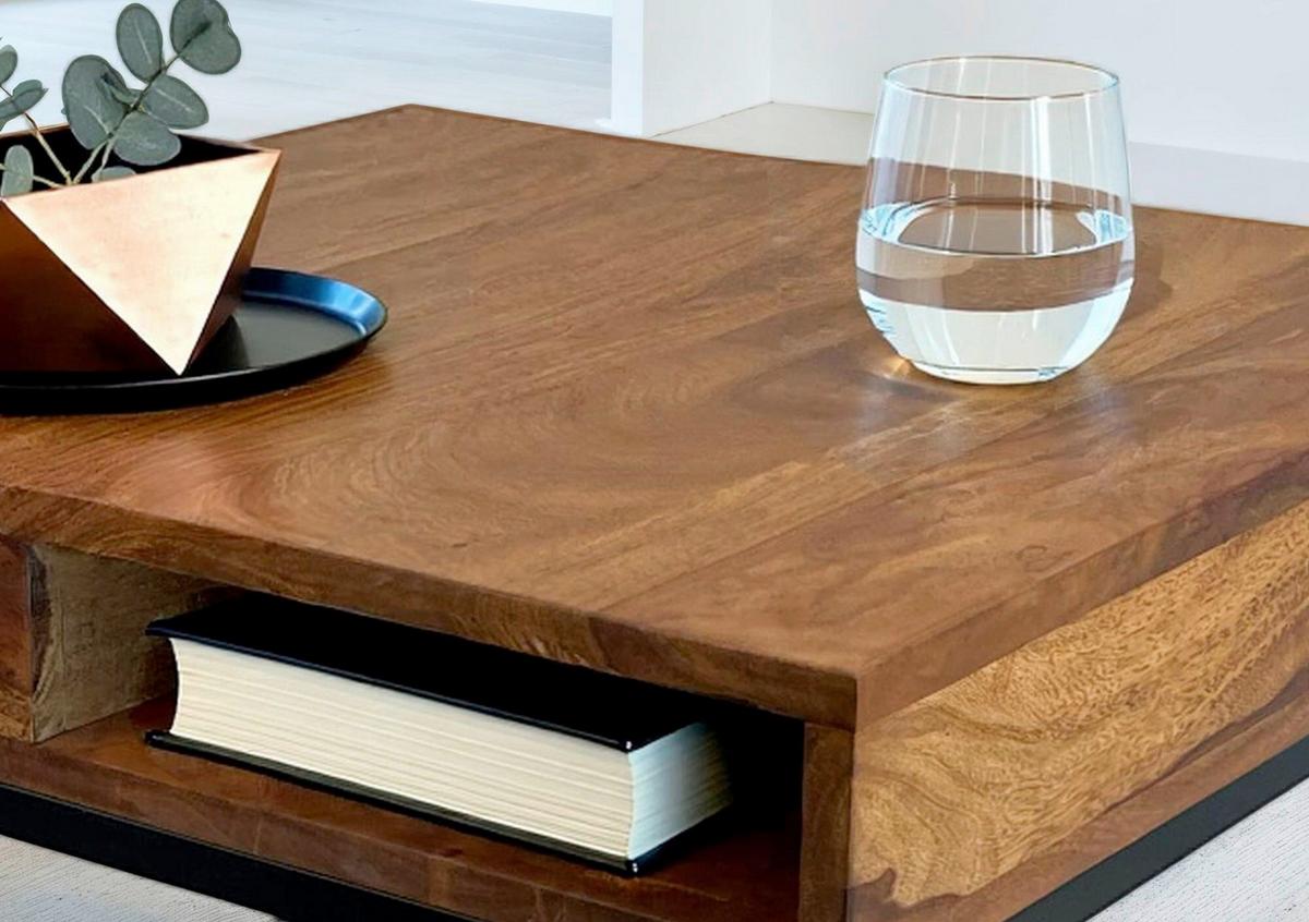 Couchtisch Sheeshamfarben B: 60 cm - Sheeshamfarben/Schwarz, Natur, Holz/Metall (60/60/40cm) - Livetastic