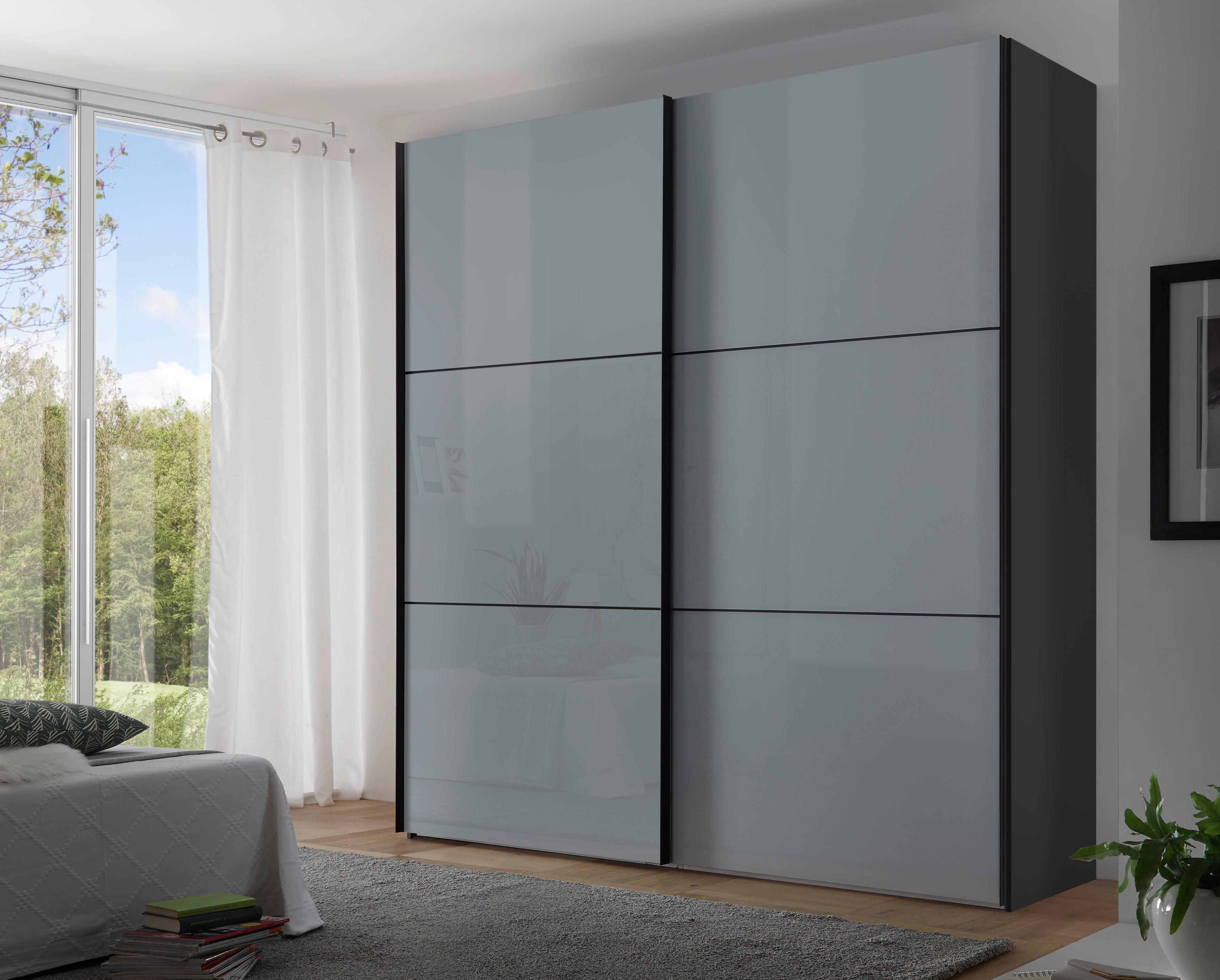 Schwebetürenschrank Glasfront 200cm Includo, Hellgrau