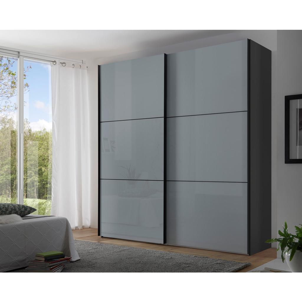 Schwebetürenschrank Glasfront 225 cm Includo, Hellgrau