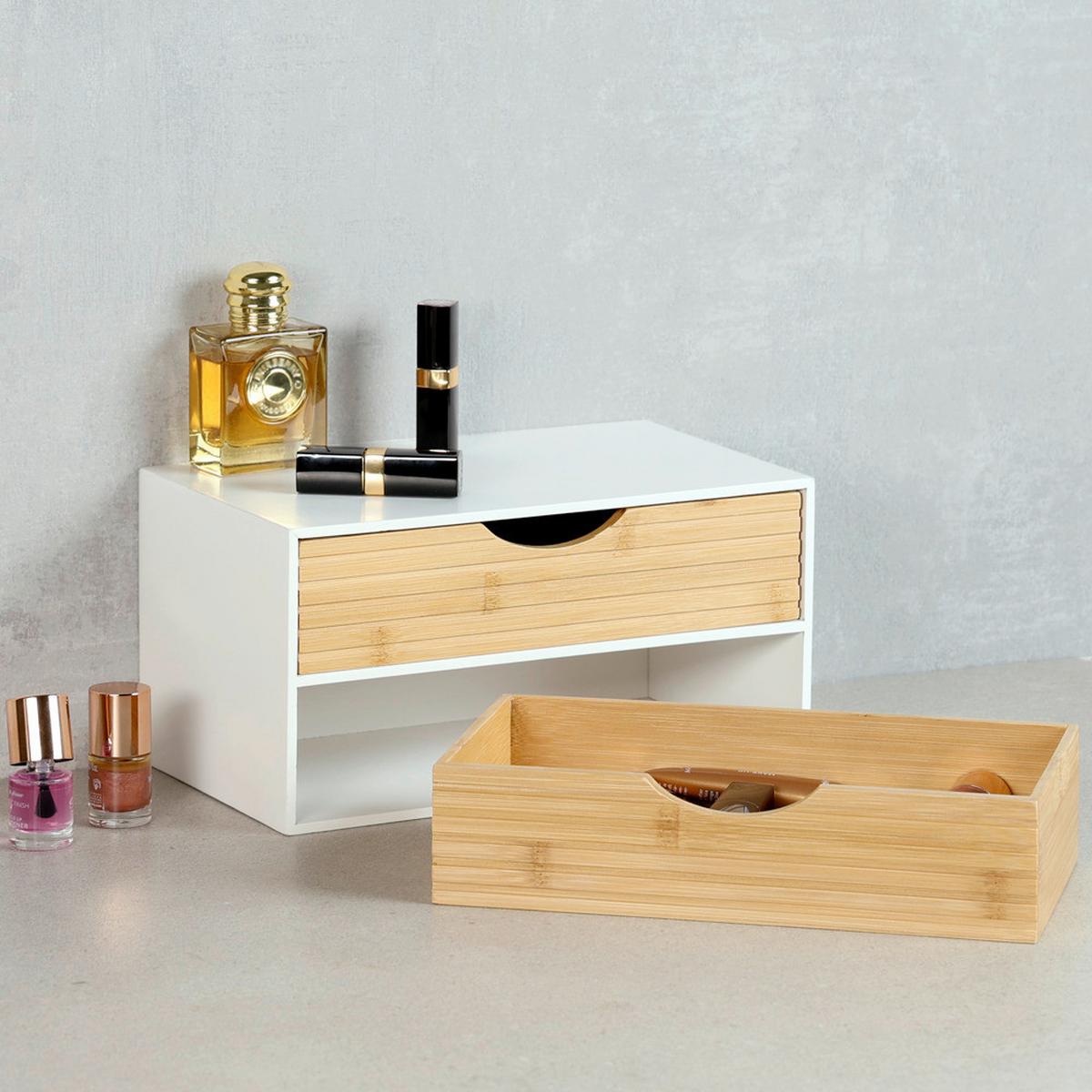 TISCHORGANIZER Bambus, standfest - Naturfarben/Weiß, Basics, Holz/Holzwerkstoff (27/16/14cm) - Kesper
