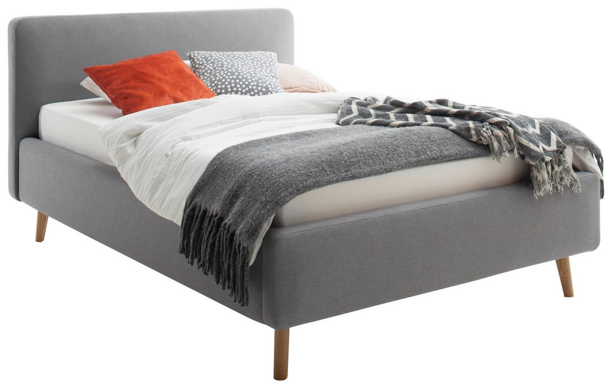Polsterbett Mattis 140x200cm Hellgrau, Inkl. Bettkasten - Eichefarben/Hellgrau, Design, Holz/Textil (140/200cm) - Livetastic