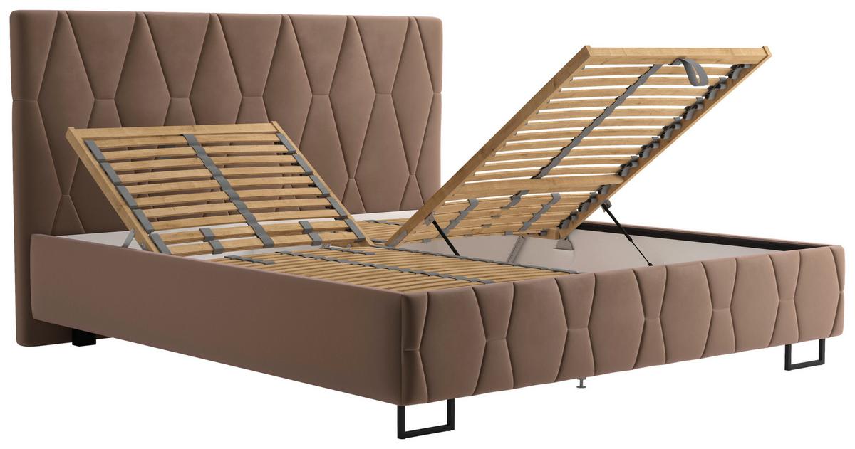 Čalúnená posteľ ATESSA 160x200 cm, sivohnedá - sivohnedá/taupe, Modern, drevo/textil (160/200cm)