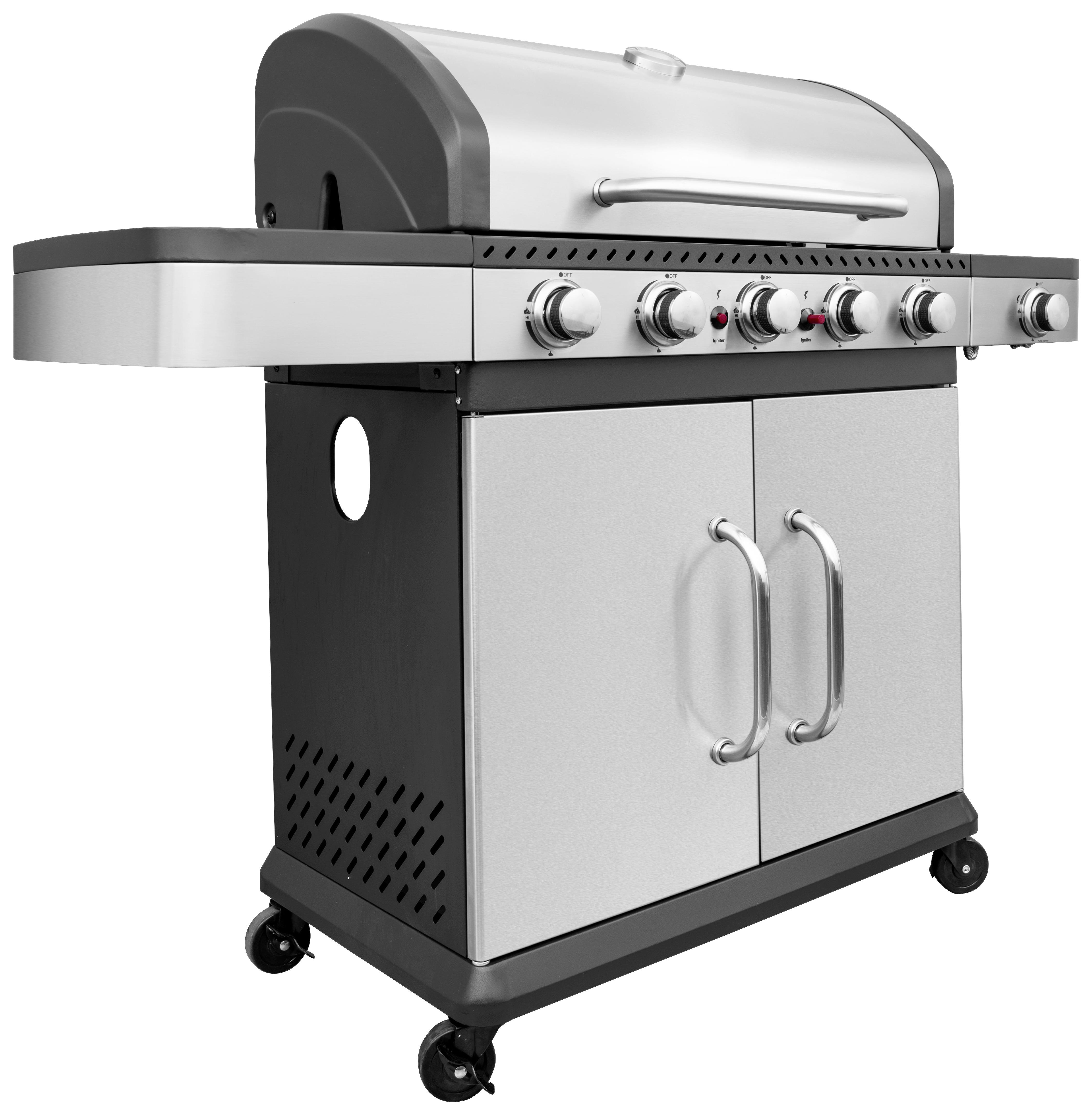 Gasgrill Landgraf BBQ Gs5 6 Brenner 144x59x112 cm - Silberfarben/Schwarz, MODERN, Metall (144/59/112cm)