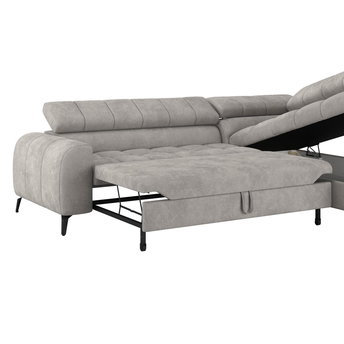 Ecksofa Volf Rechts New Hellgr Mit Schlaffunktion, 261x203 Cm - Hellgrau/Schwarz, Trend, Textil (261/203cm)
