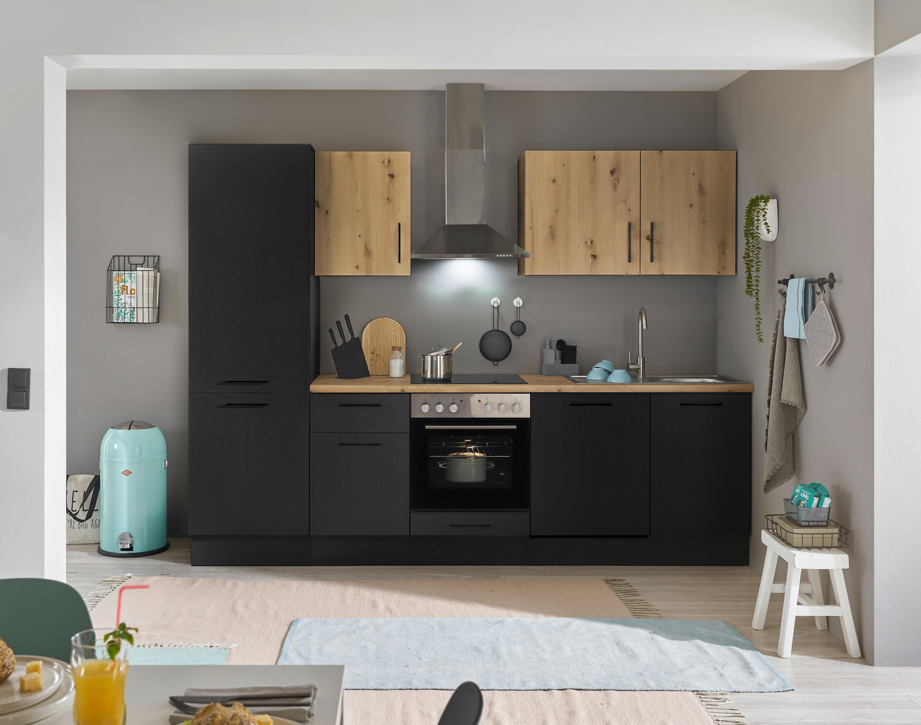 Küchenblock Turin Schwarz/Eiche Dekor B: 280 cm