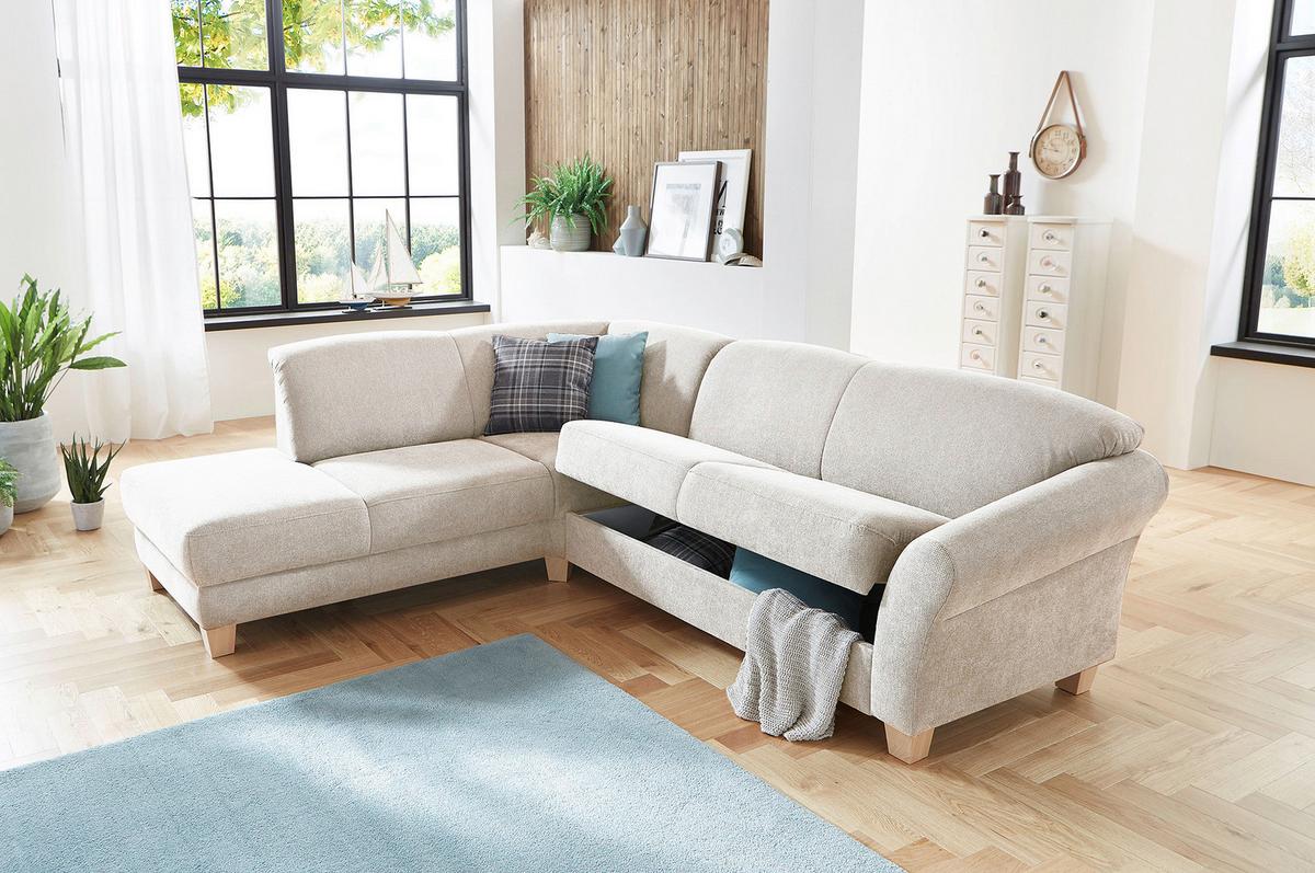 Ecksofa Gotland creme mit Bettkasten 212x257 cm - Creme/Naturfarben, KONVENTIONELL, Textil (212/257cm) - Sit & More