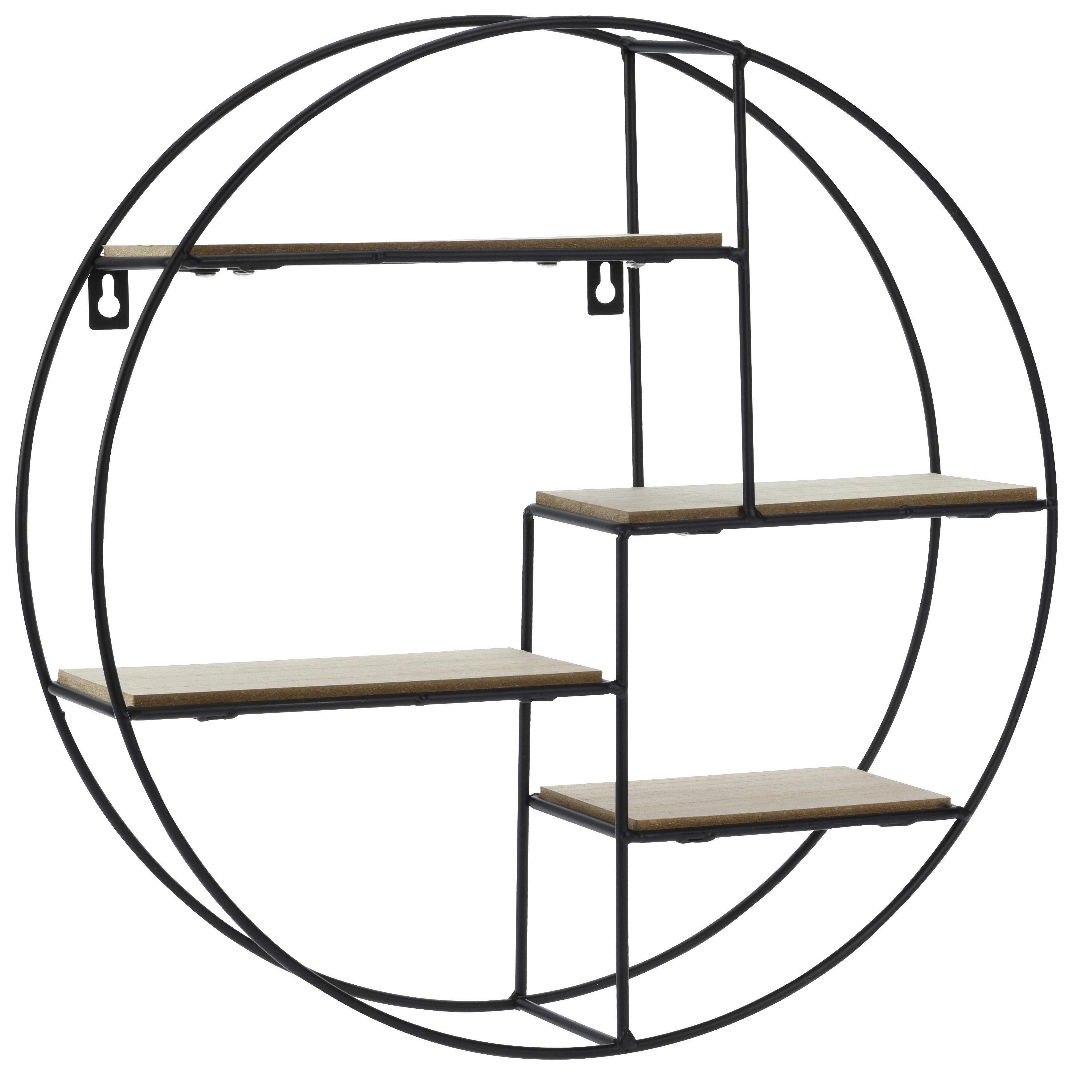 Dekowandregal Ø 40 cm - Schwarz/Braun, Holz/Metall (40cm)