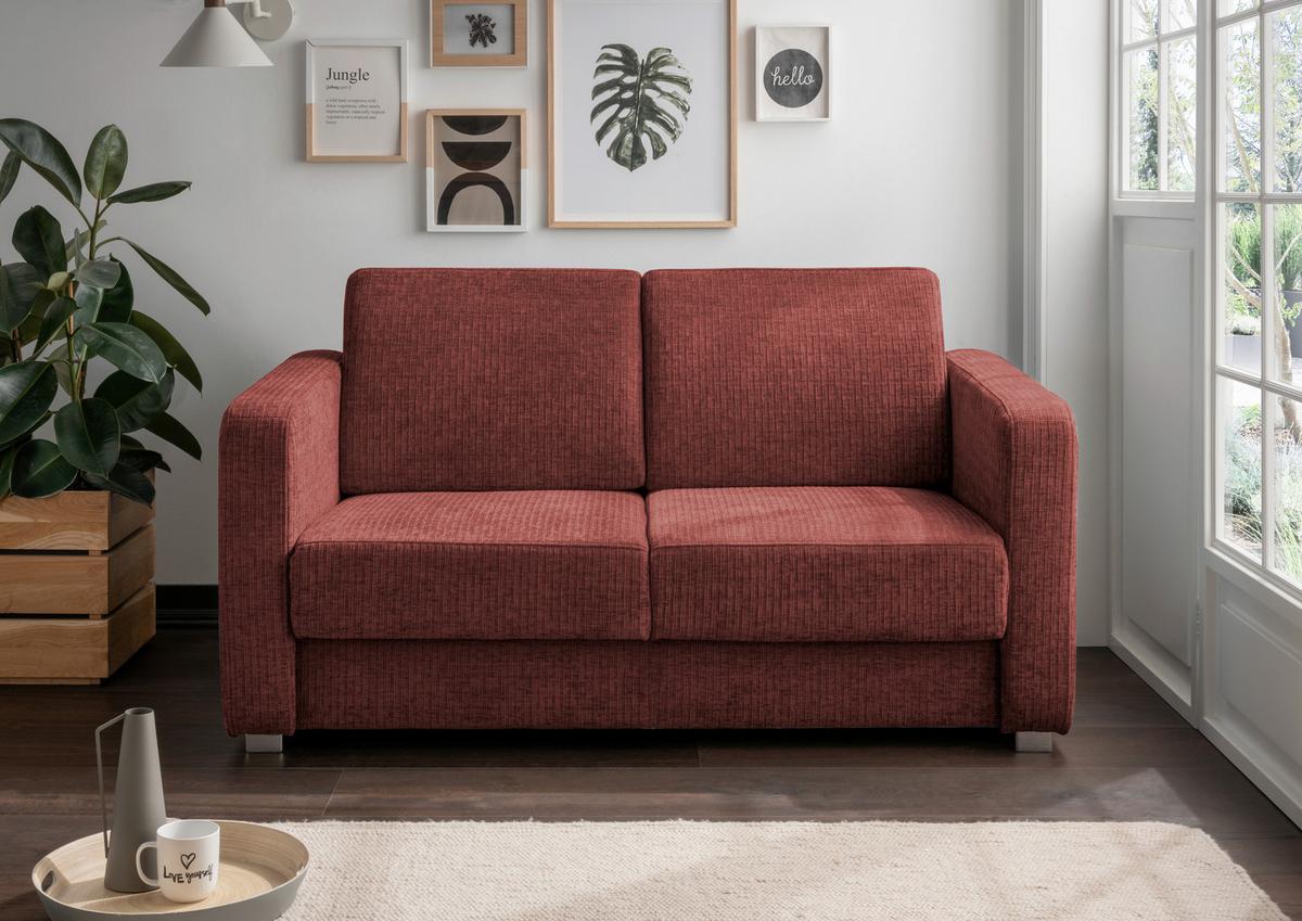 Schlafsofa Mia Mikrofaser, Koralle, B: 159 cm - Chromfarben/Koralle, Basics, Textil (159/88/87cm) - Livetastic