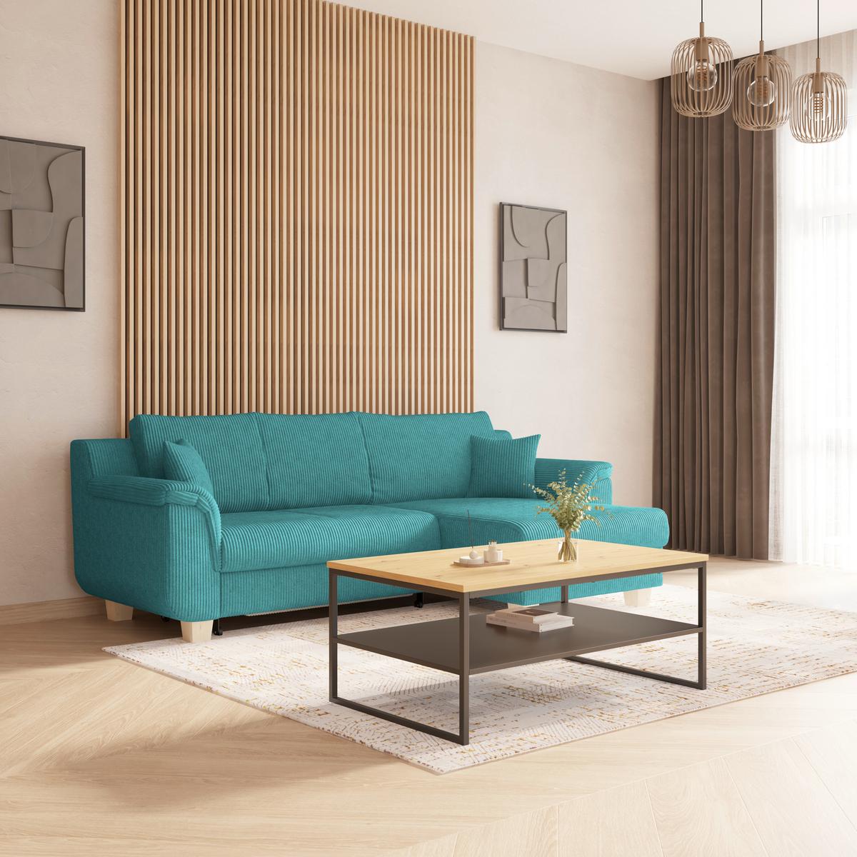 Rohová sedačka ALEX, světle modrý manšestr - přírodní barvy/světle modrá, Moderní, textil/plast (246/88cm)