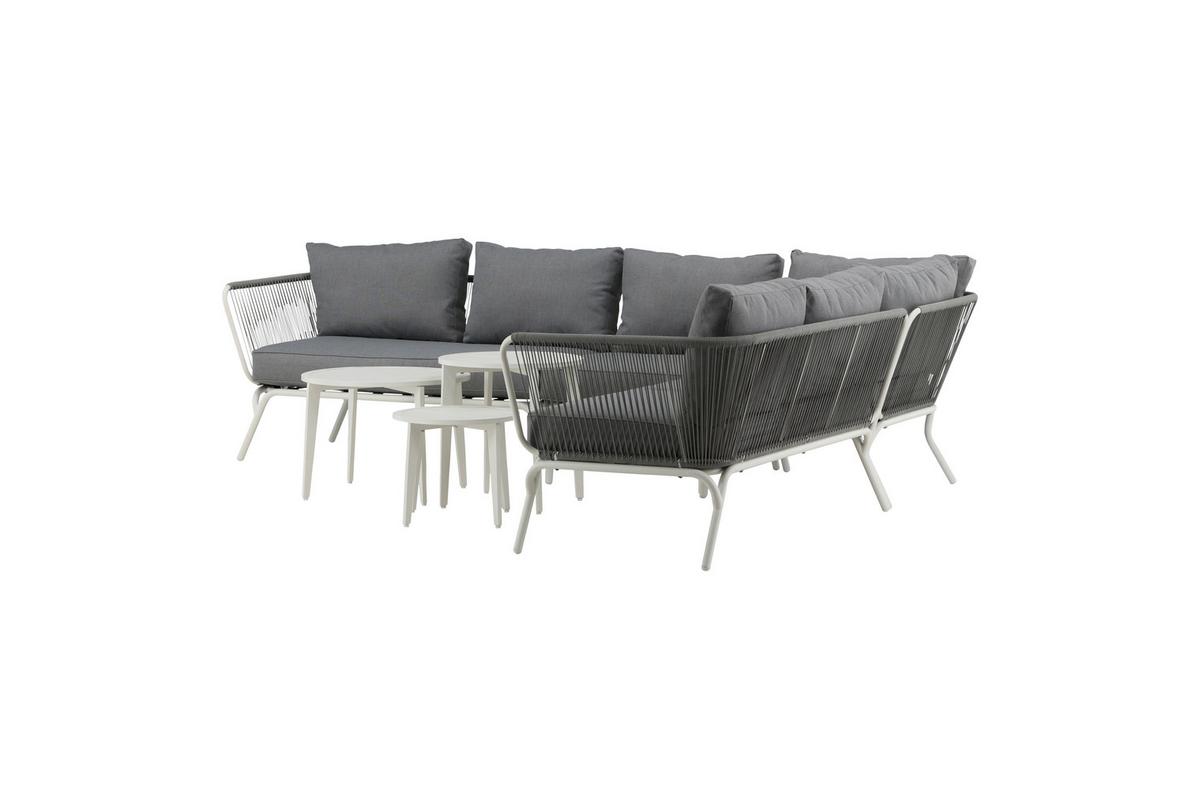 Loungegarnitur 4-tlg Roxo Metall/textil Mit Kissen - Weiß/Grau, KONVENTIONELL, Textil/Metall - Gardenson