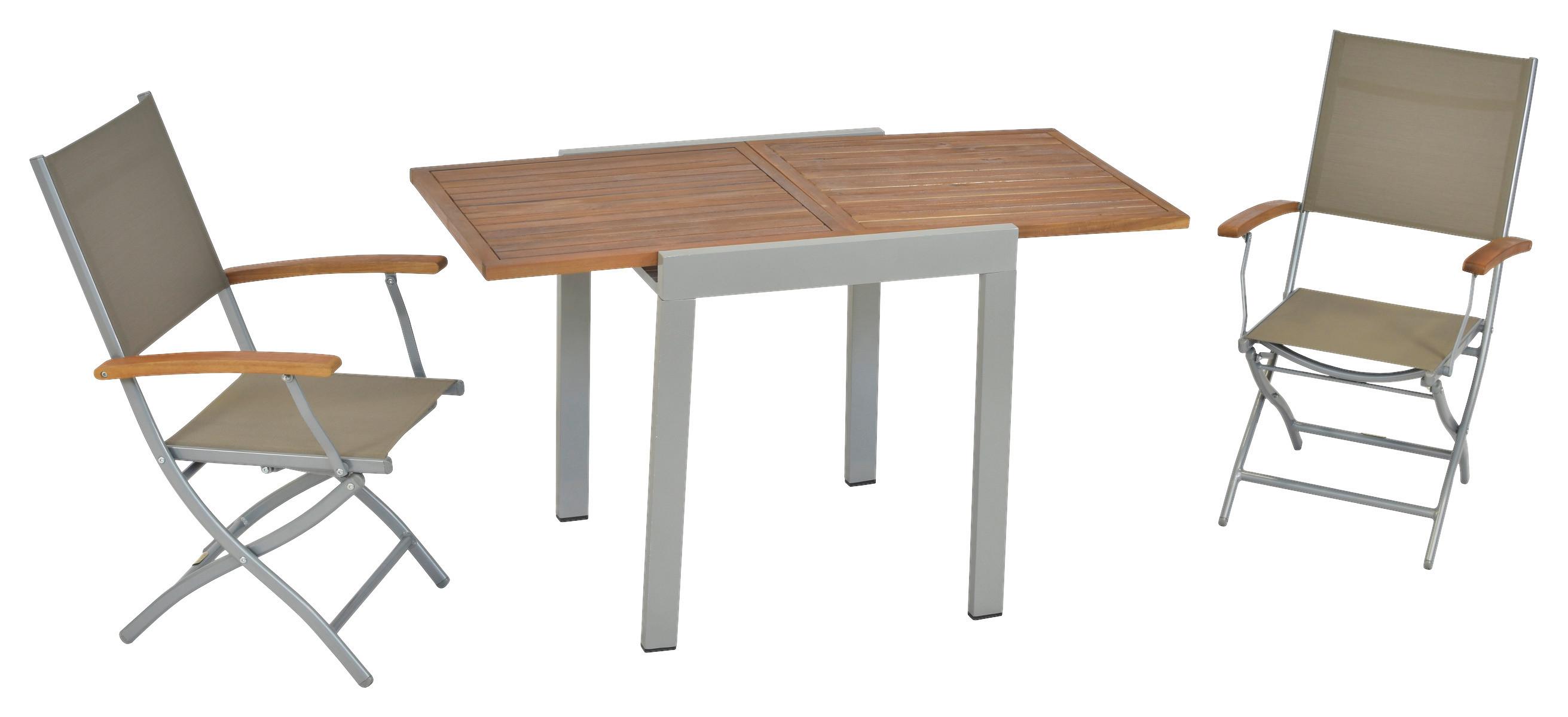 Balkonmöbel Set Naxos Akazienholz/Metall - Beige/Silberfarben, MODERN, Holz/Kunststoff - Gardenson
