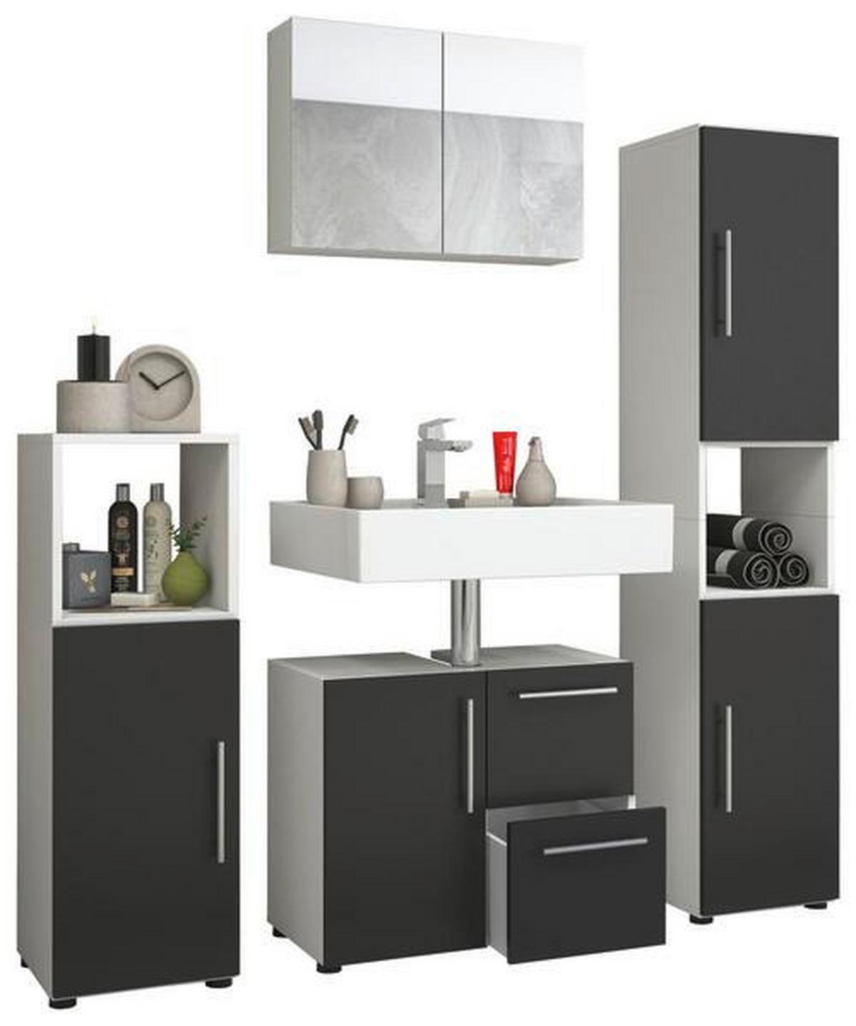 Badmöbel-set 4-tlg. Flandu B: 123 Cm Schwarz/weiß - Schwarz/Weiß, KONVENTIONELL, Holzwerkstoff (120cm) - MID.YOU