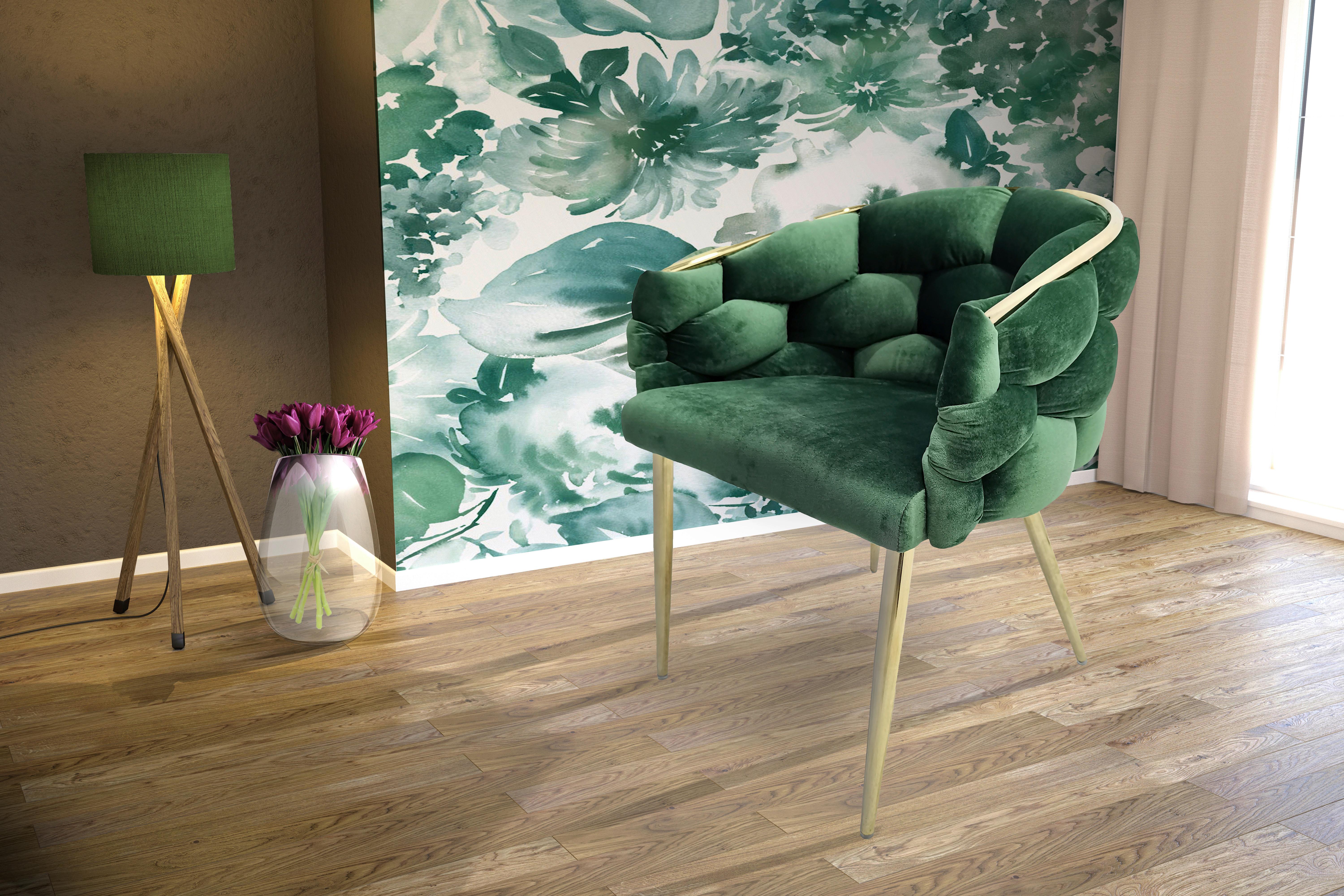 Armlehnstuhl-Set Grace 125 - Goldfarben/Grün, MODERN, Textil/Metall (65/79/61cm) - Kayoom