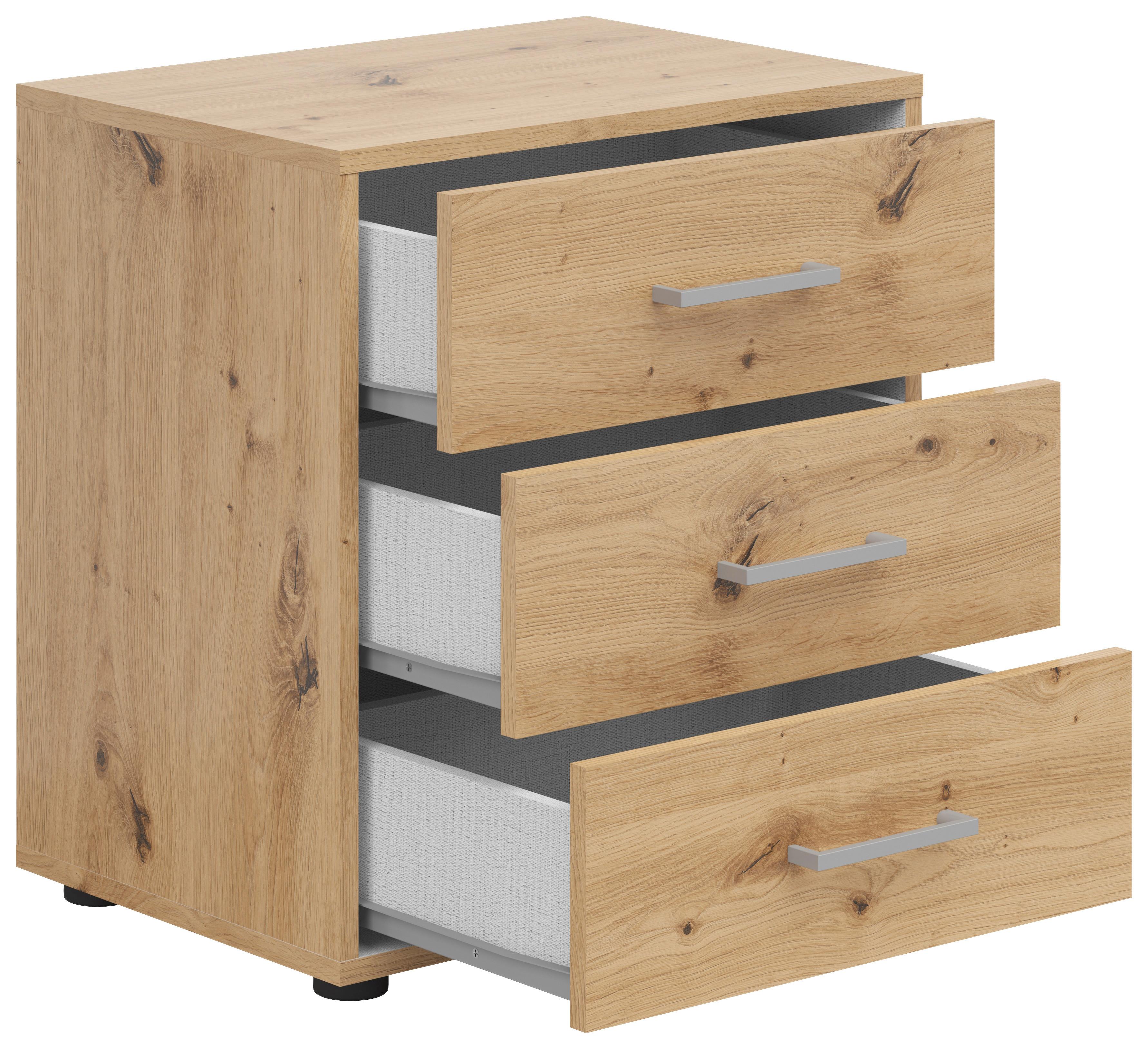 Nachtkästchen Smart 3 Eiche Artisan H: 54 cm - Grauweiß/Schwarz, Basics, Holzwerkstoff (50/54/35cm)