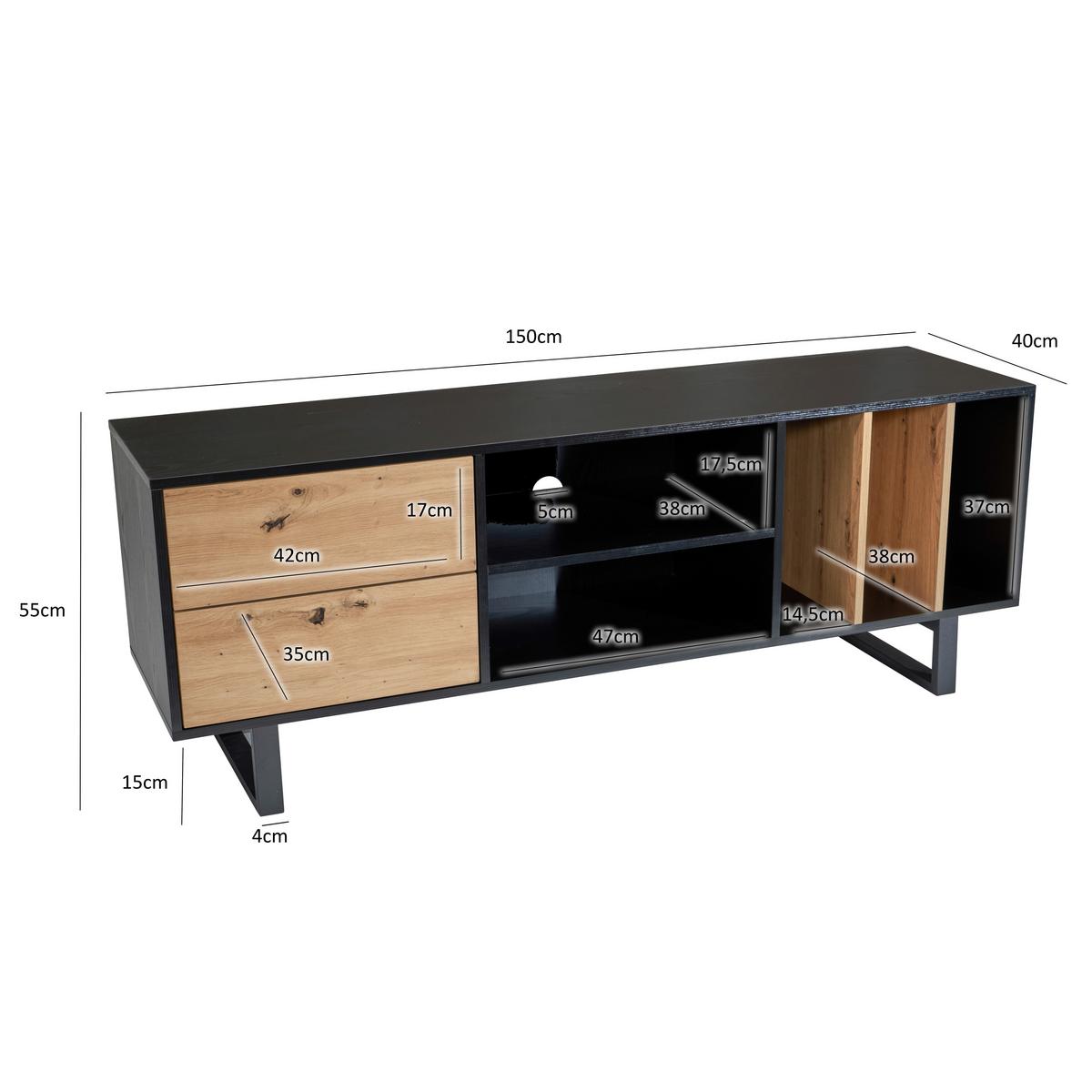 Nízka komoda čierna/dekor dub - čierna/farba duba, Design, kov/kompozitné drevo (150/55/40cm) - Livetastic