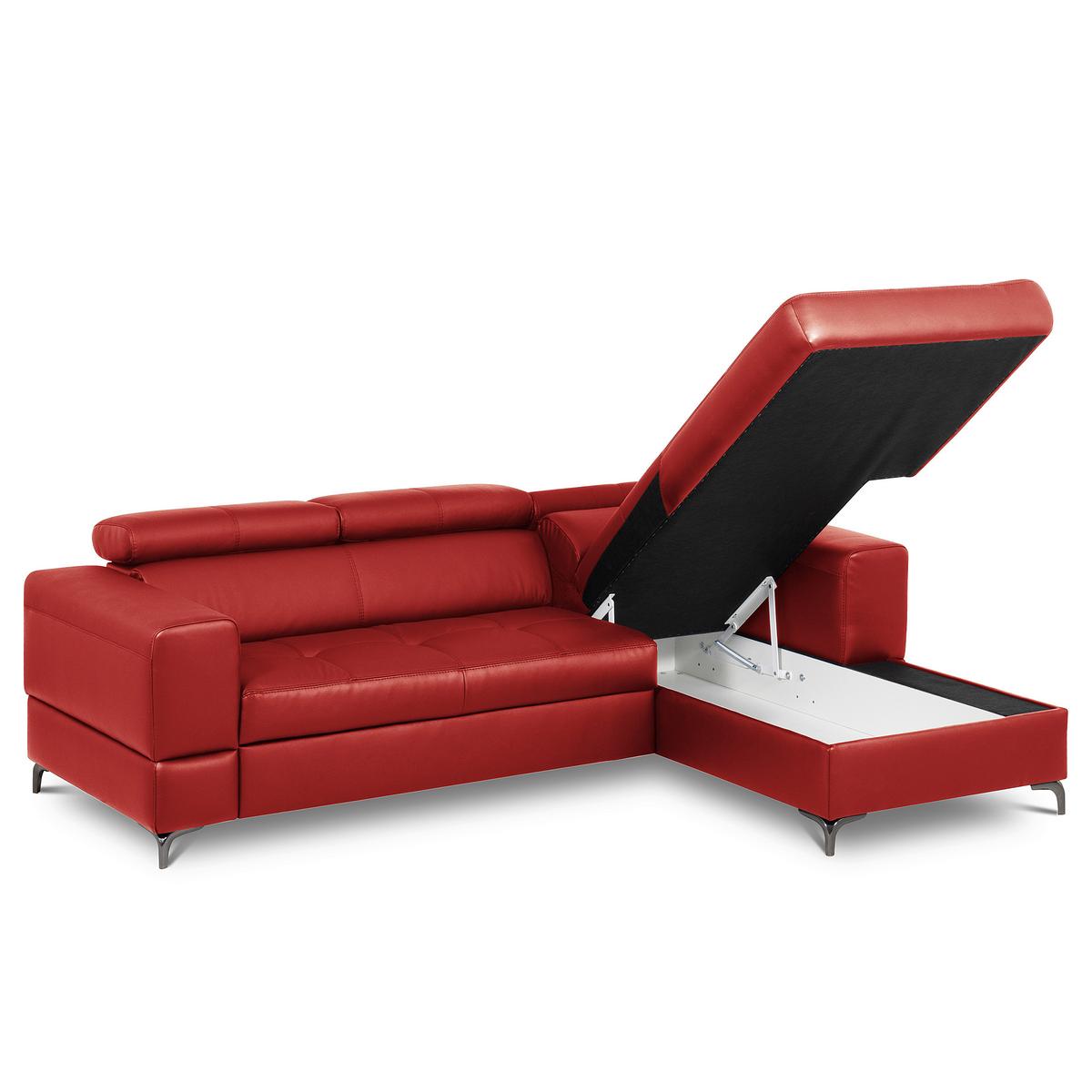 Ecksofa Torino Teilleder Rot 247x173 - Rot/Schwarz, Design, Leder/Textil (247/173cm) - Livetastic