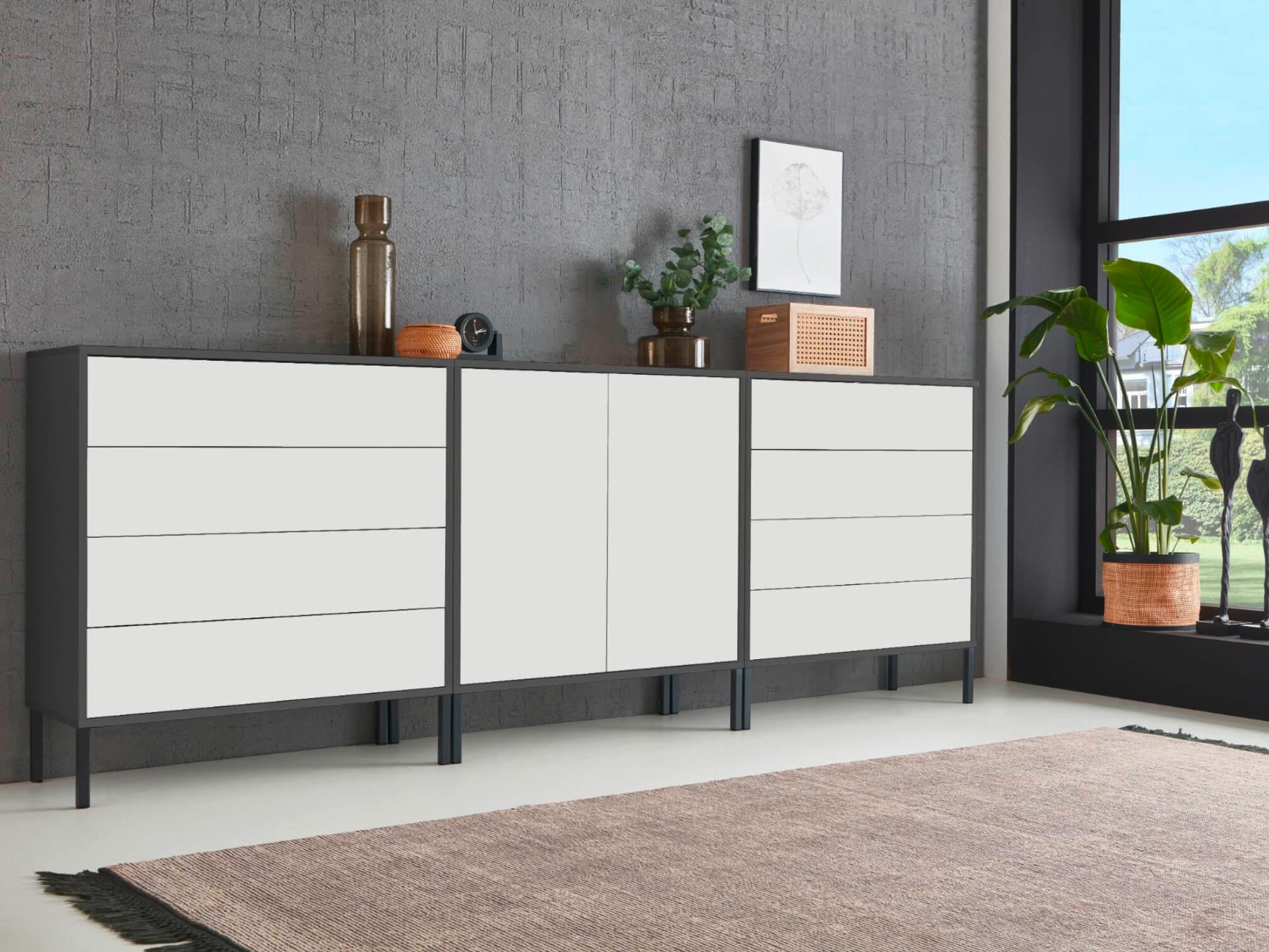 Sideboard Mailand4b:237cmanthrazit/Weiß - Anthrazit/Weiß, MODERN, Holzwerkstoff (237/86/33cm) - MID.YOU