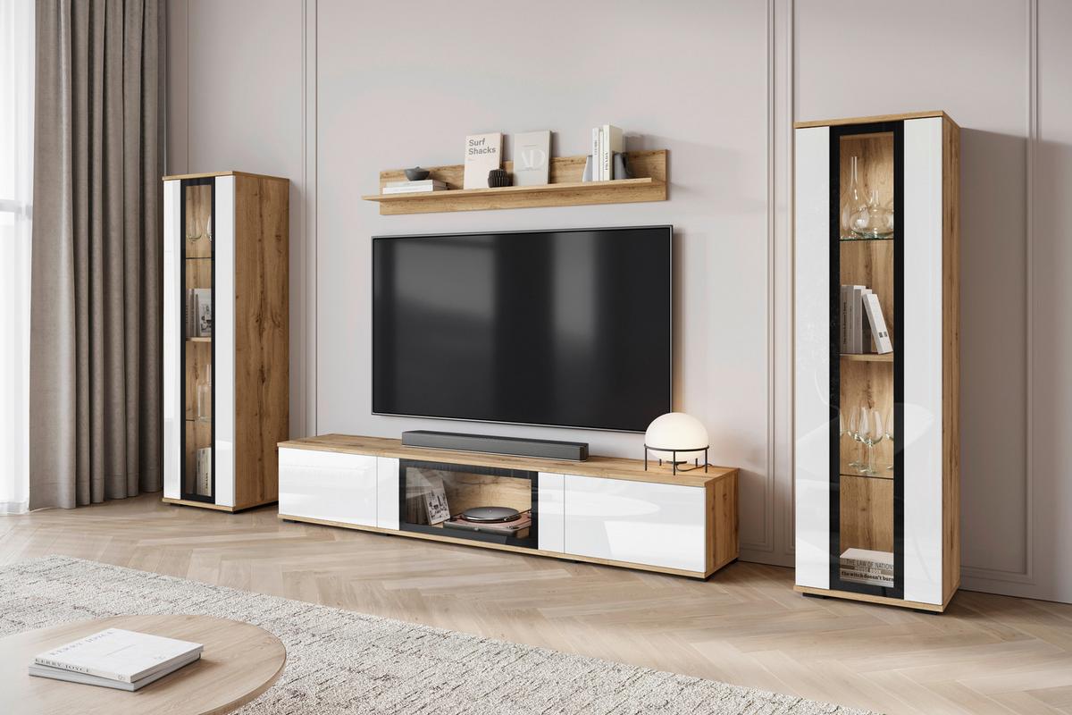 OBÝVACIA STENA CARO - čierna/biela s vysokým leskom, Trend, kompozitné drevo/plast (262/141,9/33cm) - Livetastic