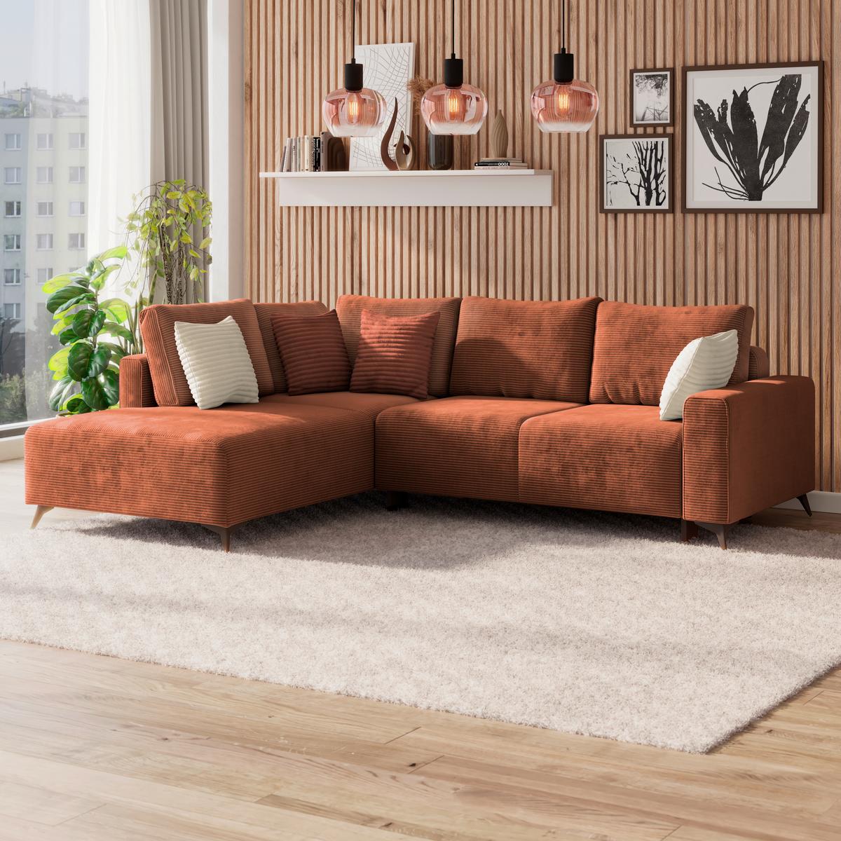 Ecksofa mit Schlaffunktion Lincoln Kupfer Cord 212x270 cm - Schwarz/Kupferfarben, MODERN, Textil (212/270cm)