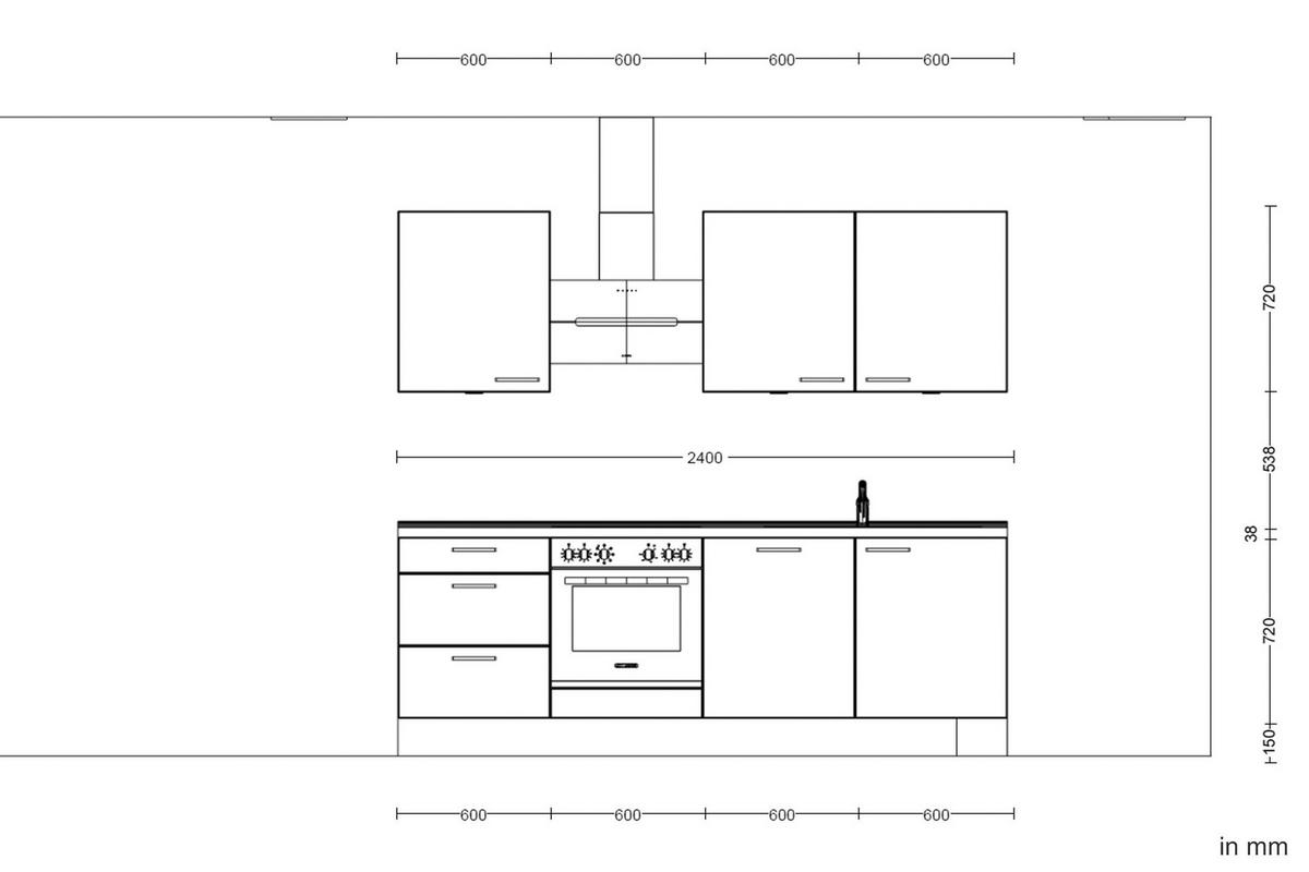 Kuchyňská linka 240 cm, minerální zelená,ultra matná - barvy dubu/černá, Moderní, kov/kompozitní dřevo (240cm) - Nobilia