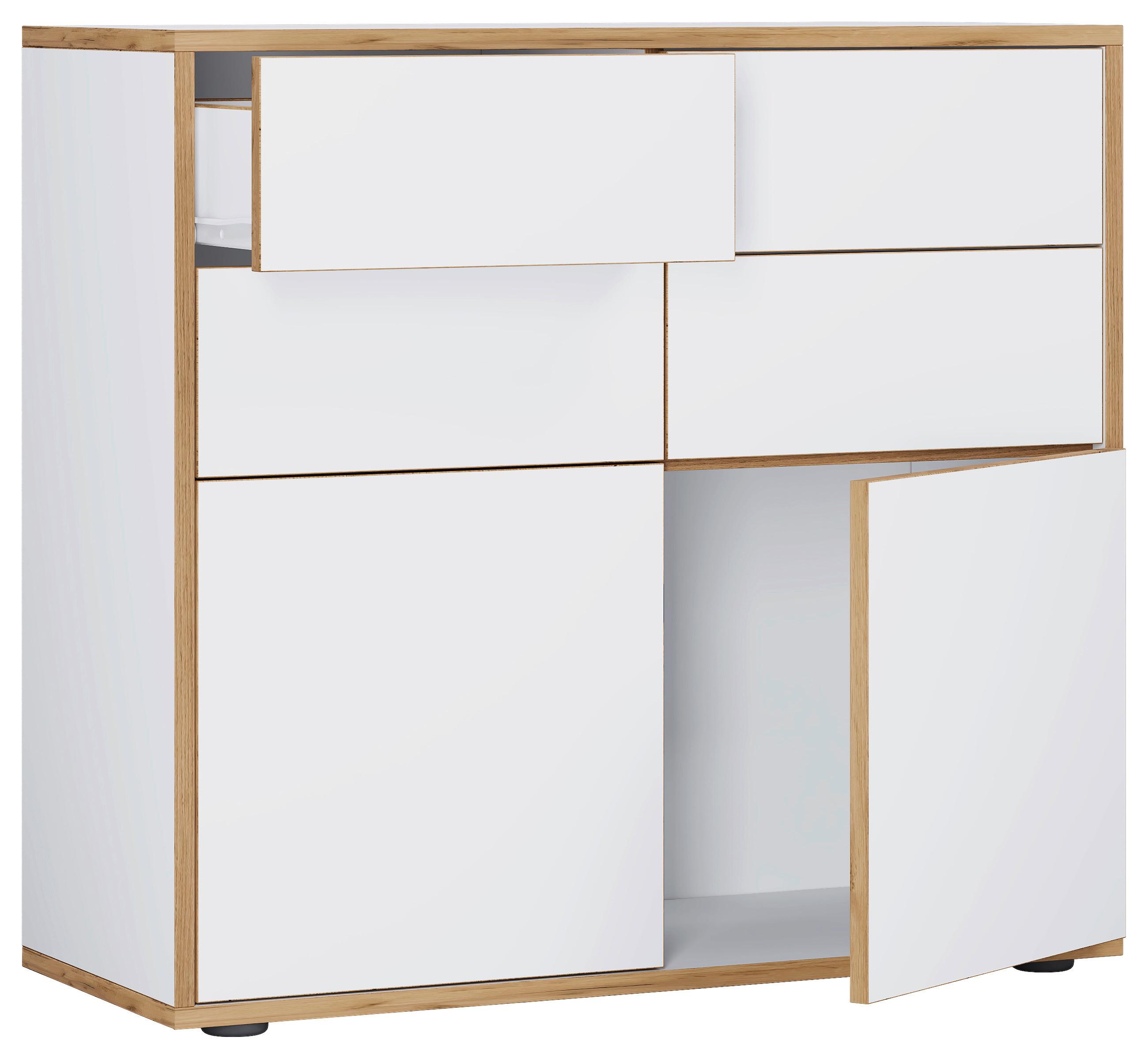 Kommode Salia Weiß, Honigeiche Dekor B:100cm - Honigeiche/Schwarz, Design, Holzwerkstoff (100/74/33cm) - MID.YOU