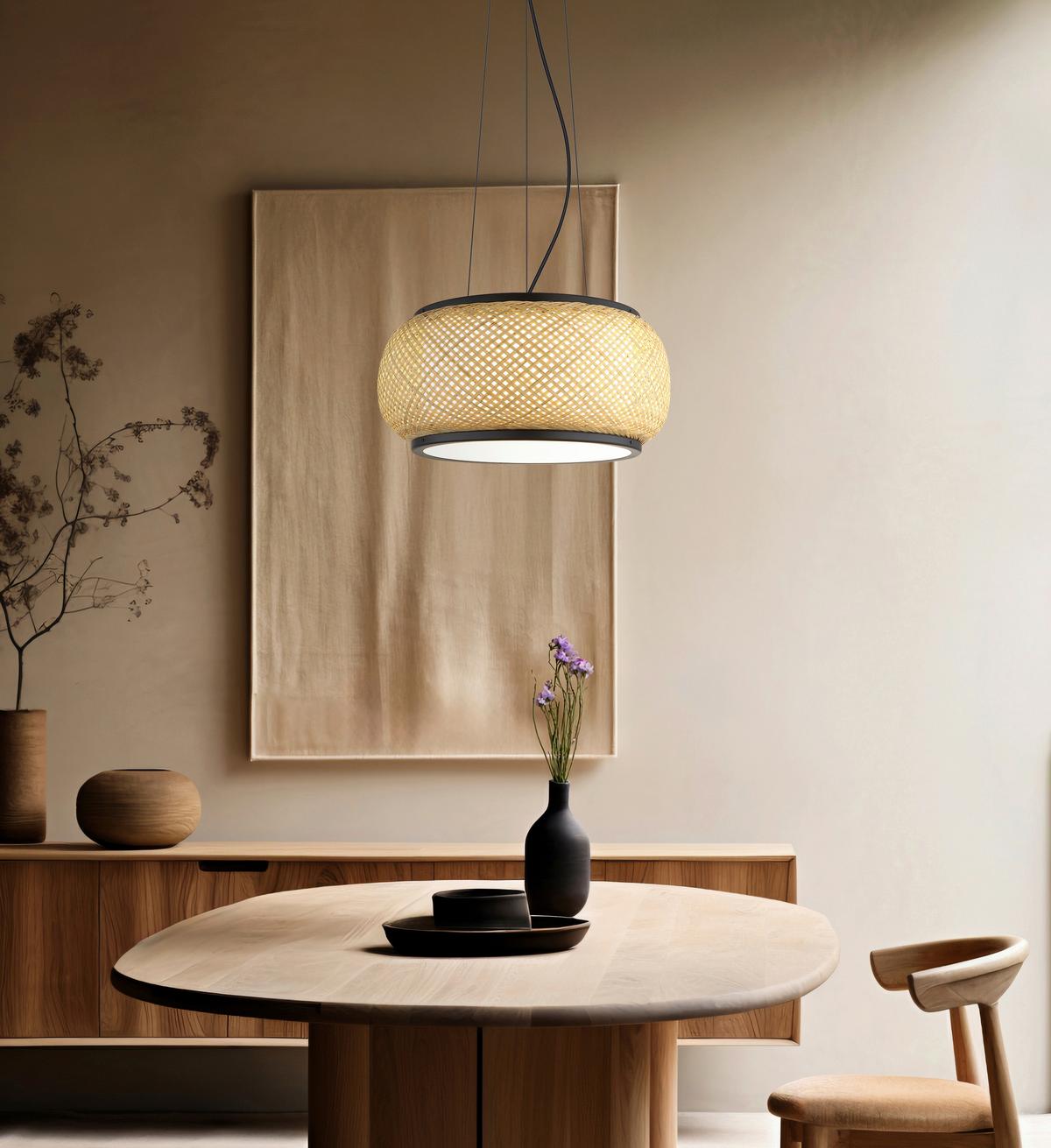 Led-hängeleuchte Memory-Funktion - Schwarz/Naturfarben, Design, Holz/Kunststoff (38/120cm) - Globo