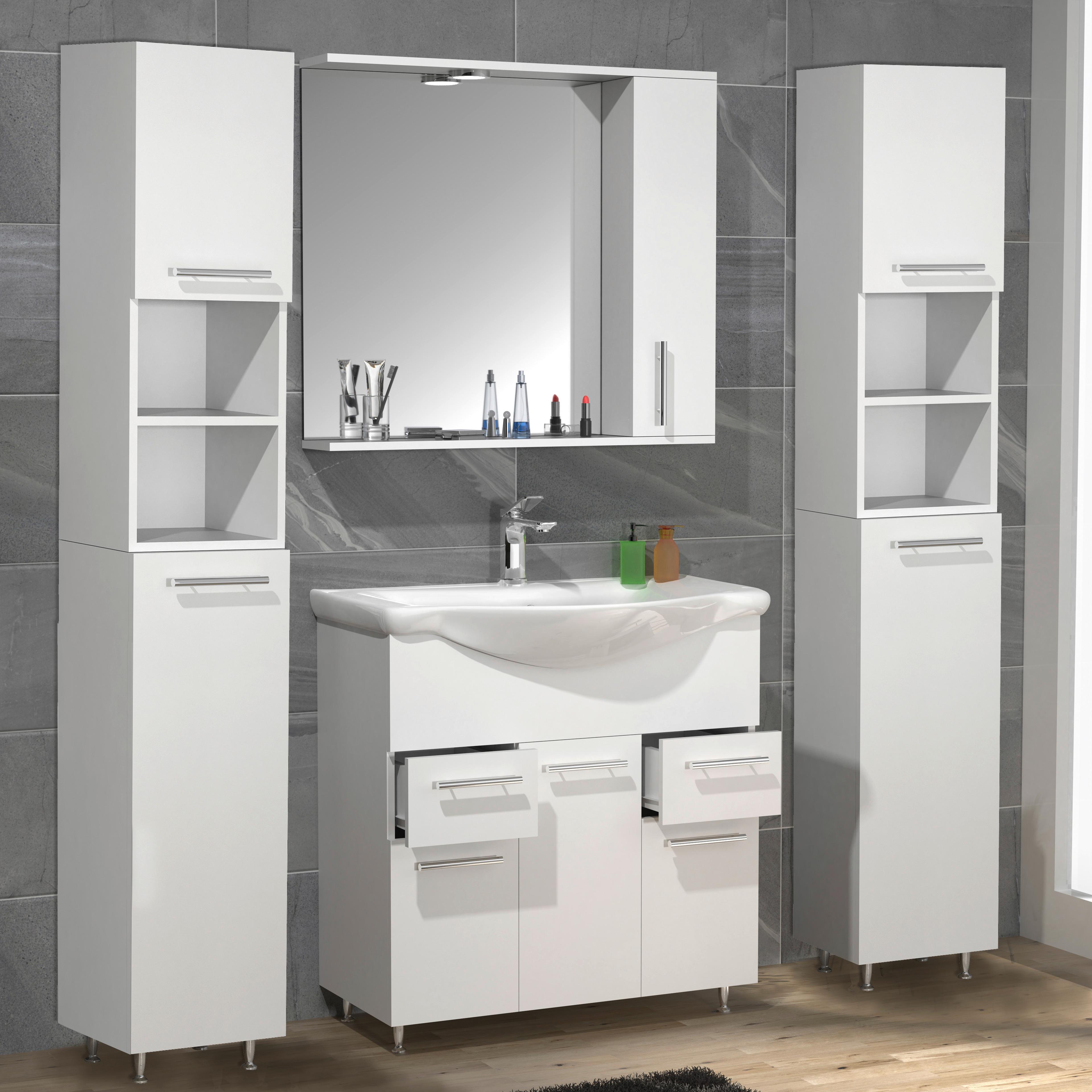 Badezimmer Lisalo Xl - Silberfarben/Weiß, MODERN, Glas/Keramik (135cm) - MID.YOU