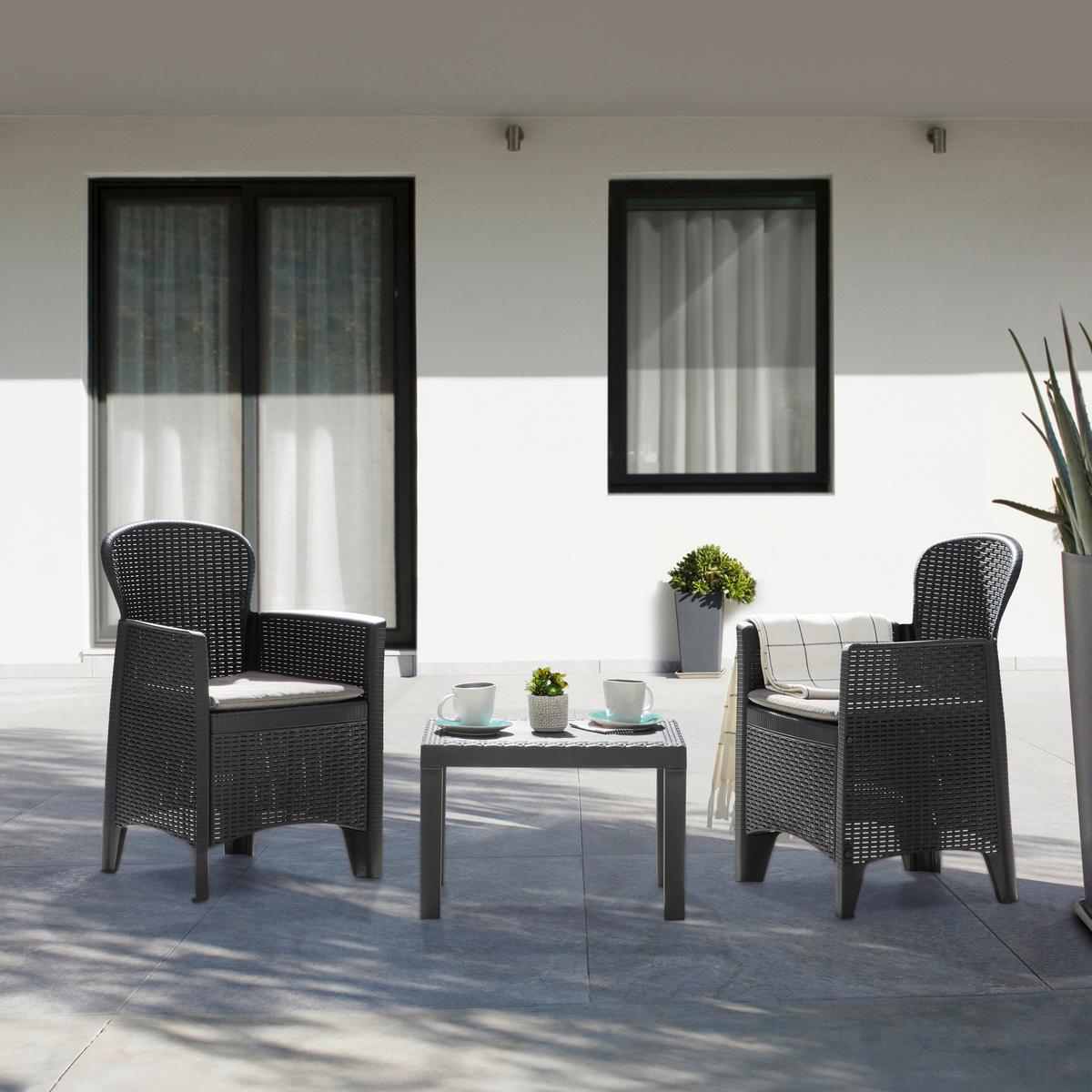 Balkonmöbel Set Akita Kunststoff Mit Kissen - Anthrazit/Grau, MODERN, Kunststoff/Textil - Ondega