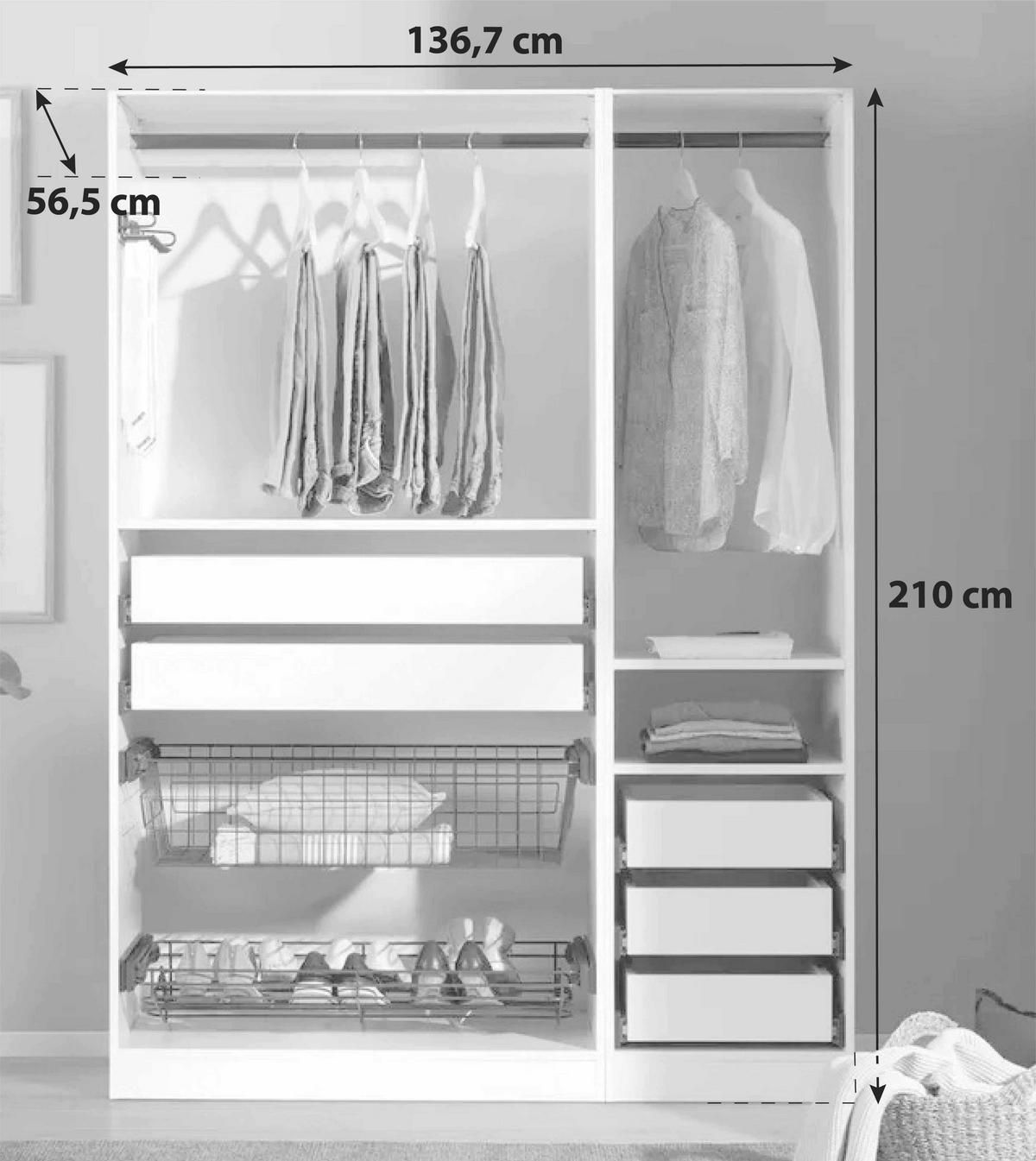 Offener Kleiderschrank Mit Laden 136,7 Cm Unit Weiß - Weiß, MODERN, Holzwerkstoff (136,7/210/56,5cm) - Ondega