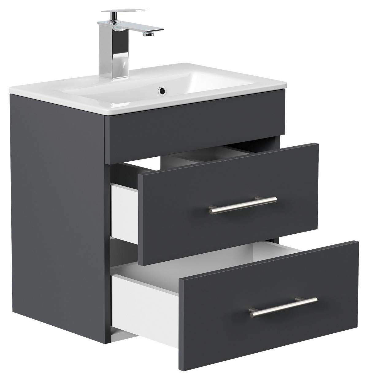 Badezimmer Portus Graphitfarben B: 50 cm - Graphitfarben/Weiß, MODERN, Keramik/Holzwerkstoff (50cm) - MID.YOU