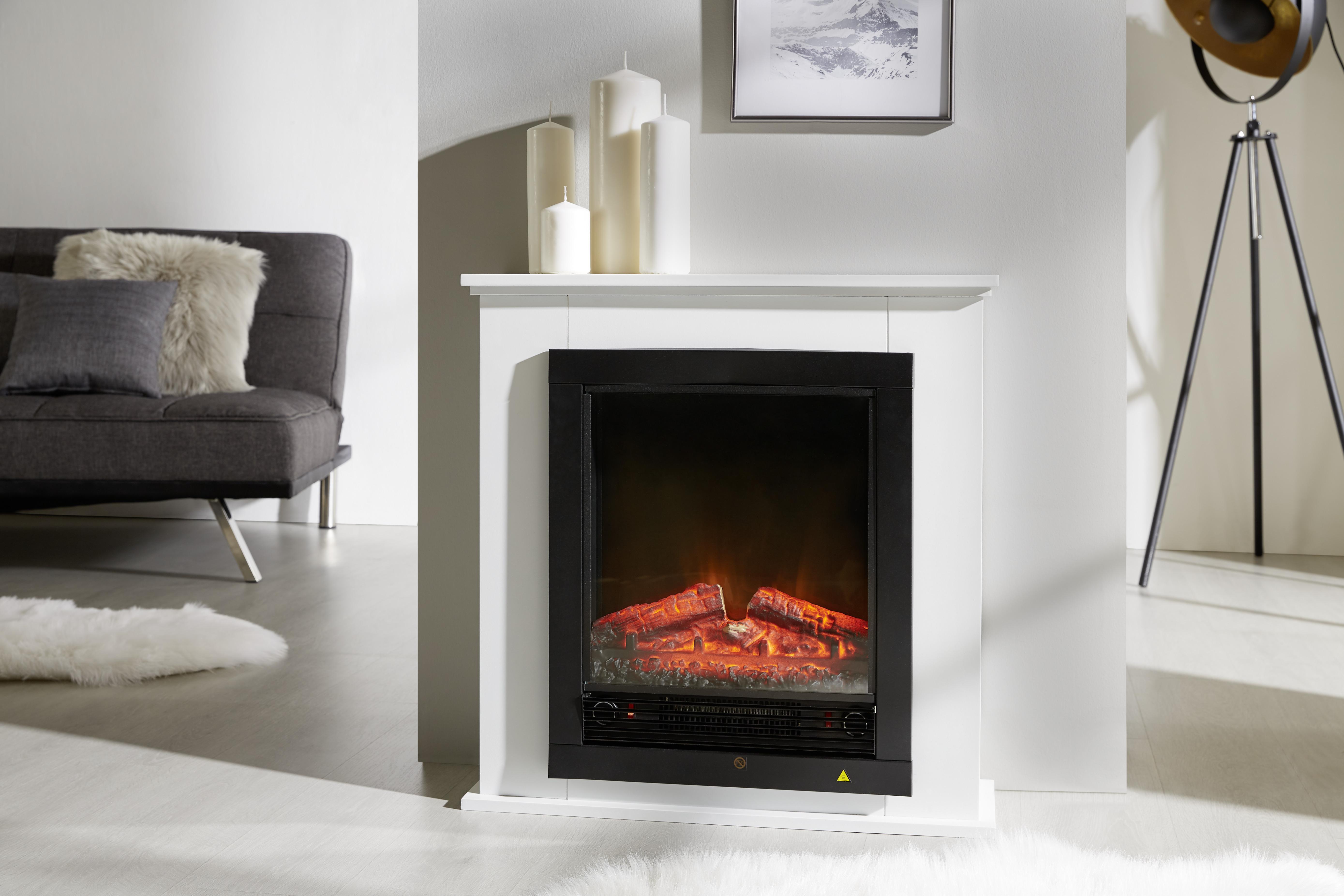 Elektrokamin Geneva 1800 W Weiß mit Flammeneffekt - Weiß, MODERN, Glas/Metall (70/71/22cm)