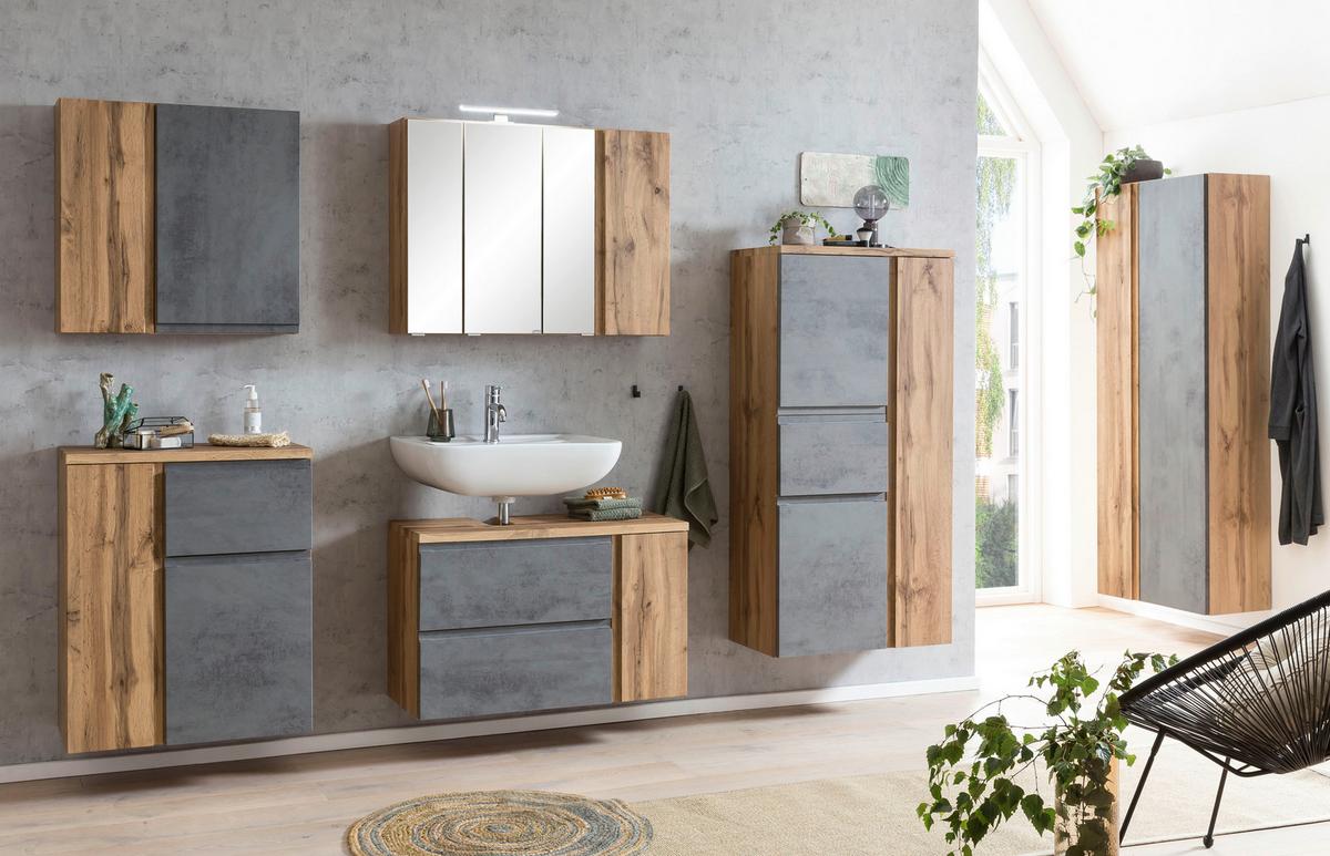 Midischrank Verese B: 65 cm Hellgrau/Eiche Wotan - Silberfarben/Eiche Wotan, MODERN, Holzwerkstoff (65/130/35cm) - Held