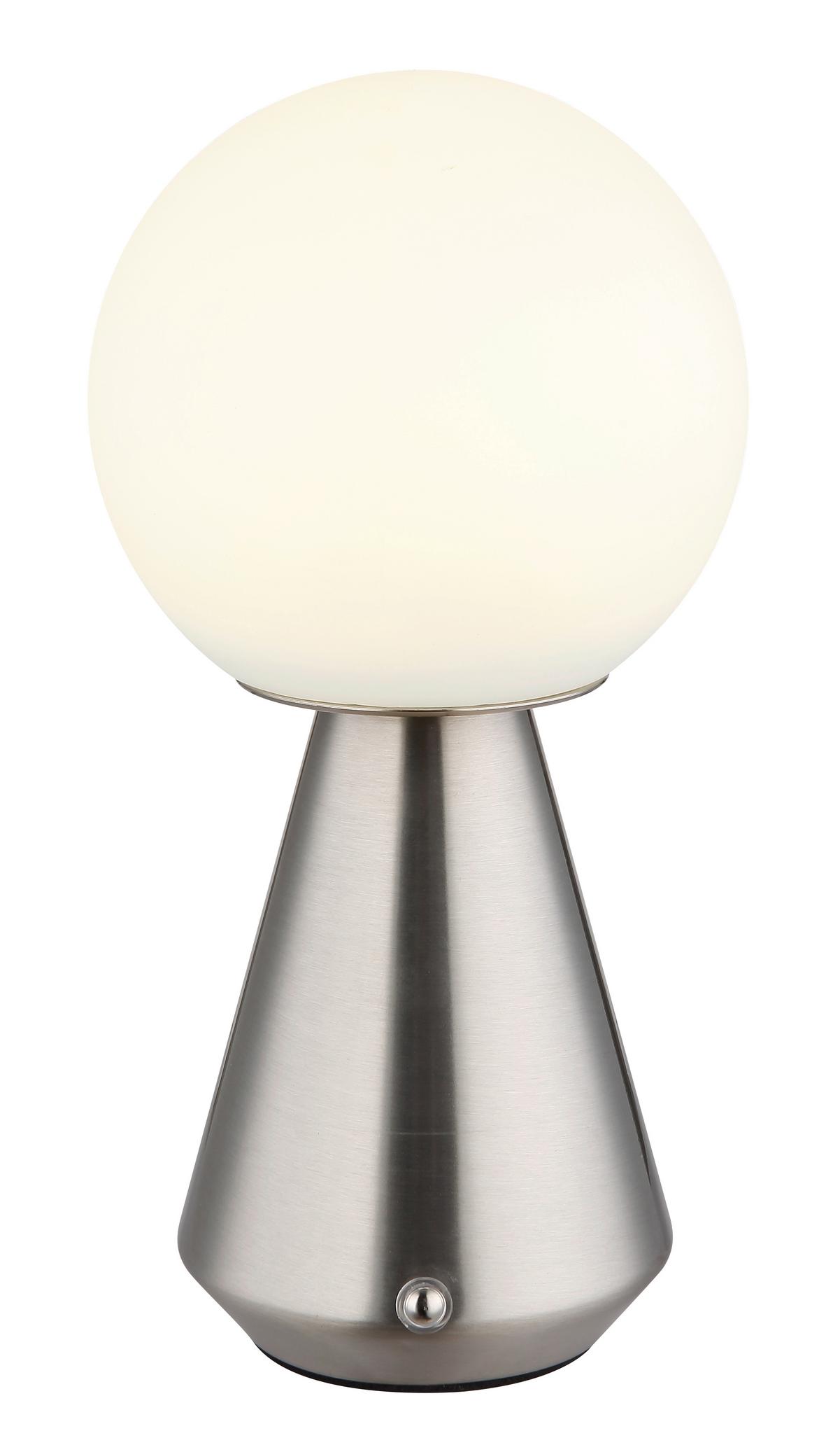 Akku-tischleuchte Sora Weiß Nickelfarben D:12cm - Weiß/Nickelfarben, Design, Kunststoff/Metall (12/23,5cm) - Globo