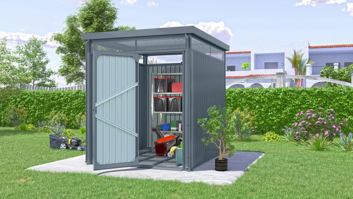 Gerätehaus Mit Flachdach 204x226x245 Cm - Anthrazit, Basics, Metall (204/226/245cm)