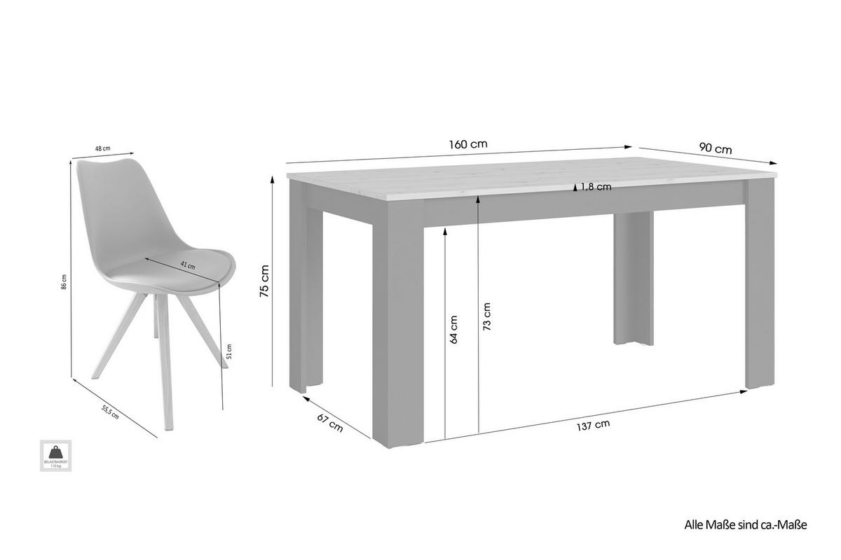 Tischgruppe Kira - Eichefarben/Schwarz, MODERN, Holzwerkstoff/Kunststoff - MID.YOU