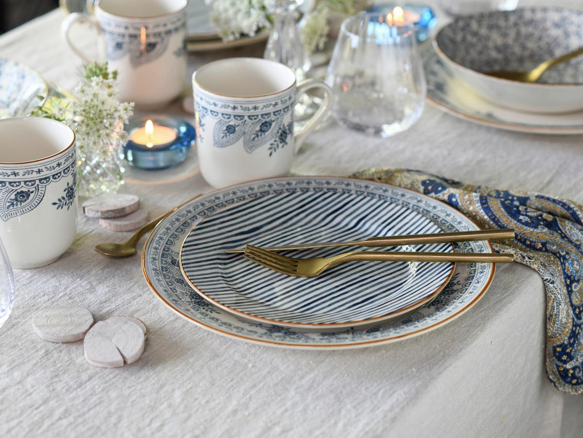 Kombiservice Euböa Blau, Weiß L: 33 cm - Blau/Weiß, Basics, Keramik (33/32/31cm) - Creatable
