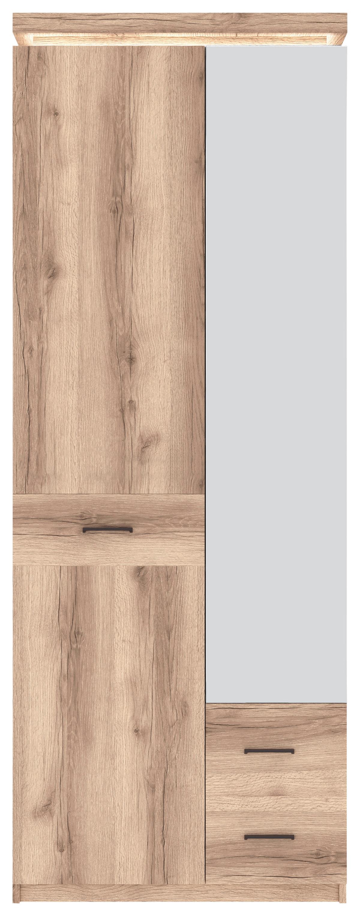 Garderobenschrank Vancouver Eichenfarben Mit Spiegel B:75cm - Eichefarben, MODERN, Glas/Holzwerkstoff (75/198/38cm)