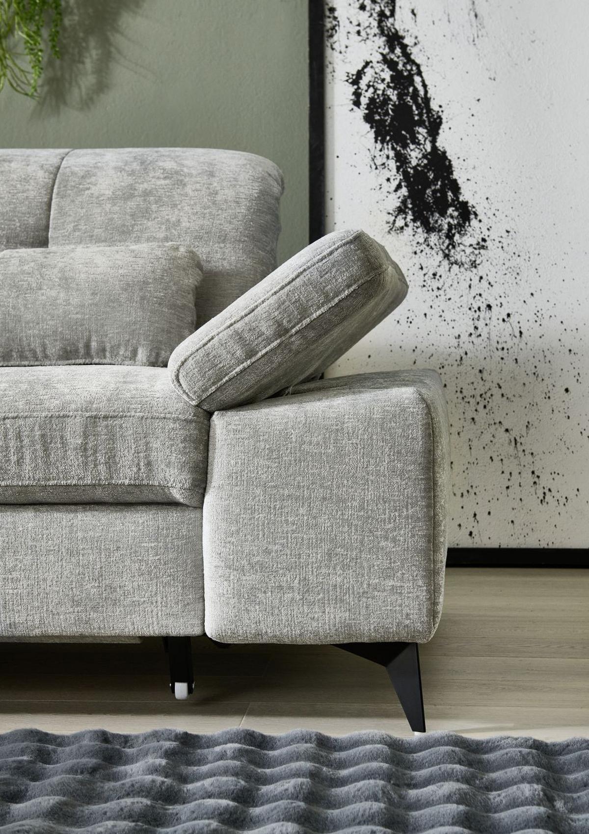 Sedačka SORENA L, ľavá, sv.sivá ženilka, s funkciami - čierna/svetlosivá, Modern, kov/textil (255/311cm) - Premium Living