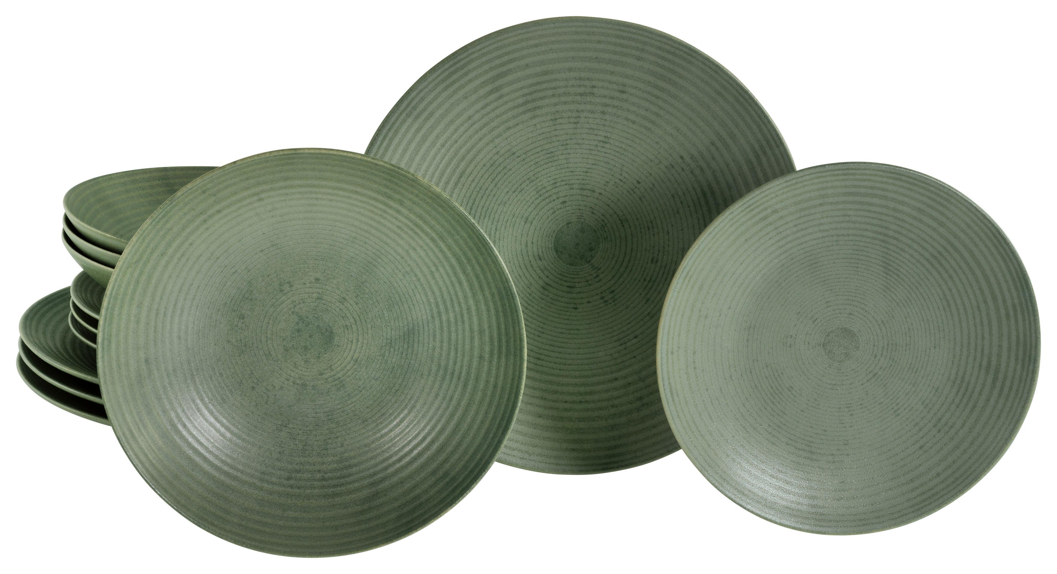 Tafelservice Catania Eukalyptus, 12--Teilig., Grün - Grün, Basics, Keramik - Creatable