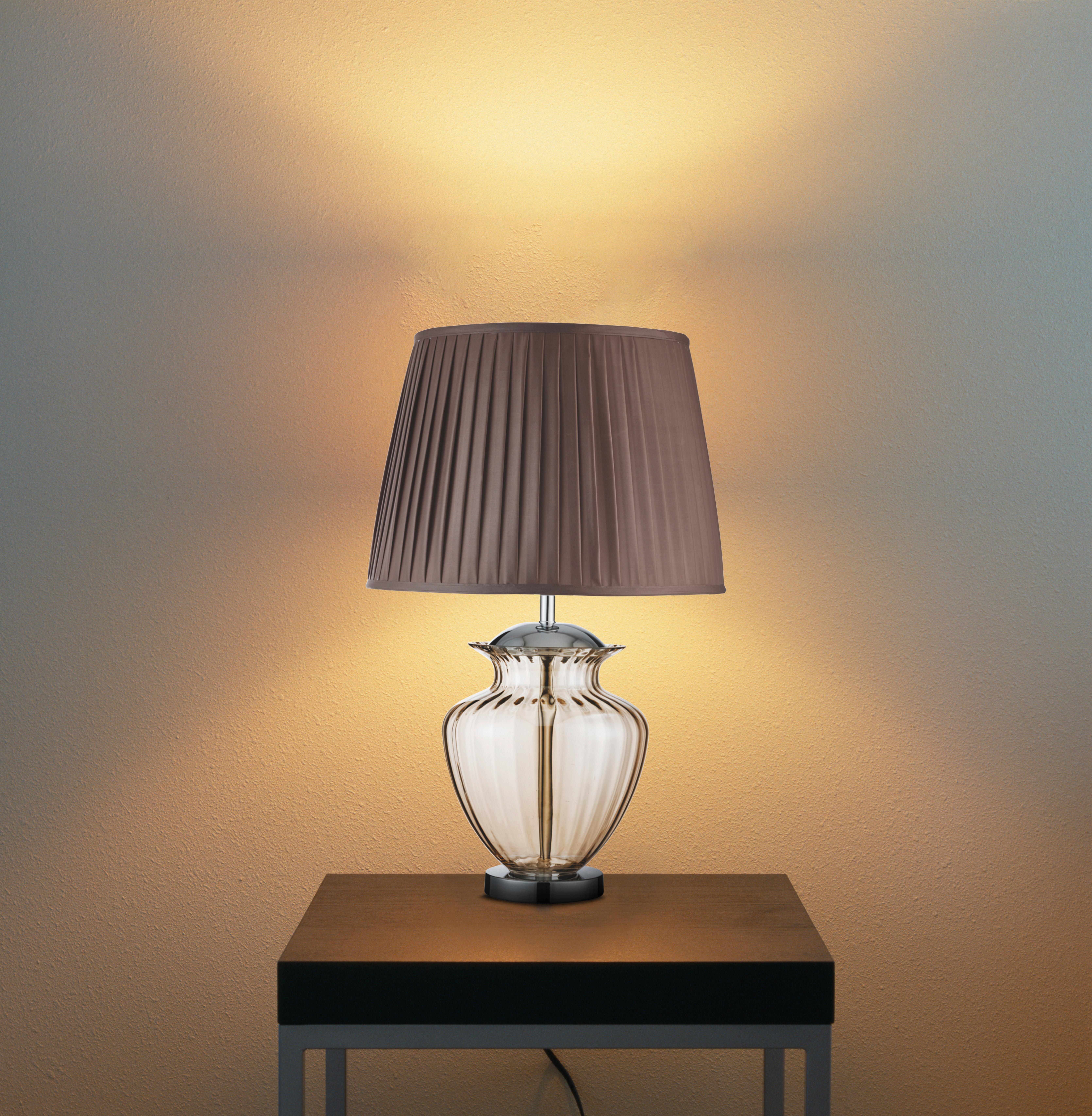 Tischlampe Elina Braun / Chromfarben mit Schnurschalter - Chromfarben/Bernsteinfarben, KONVENTIONELL, Glas/Textil (42/69cm)