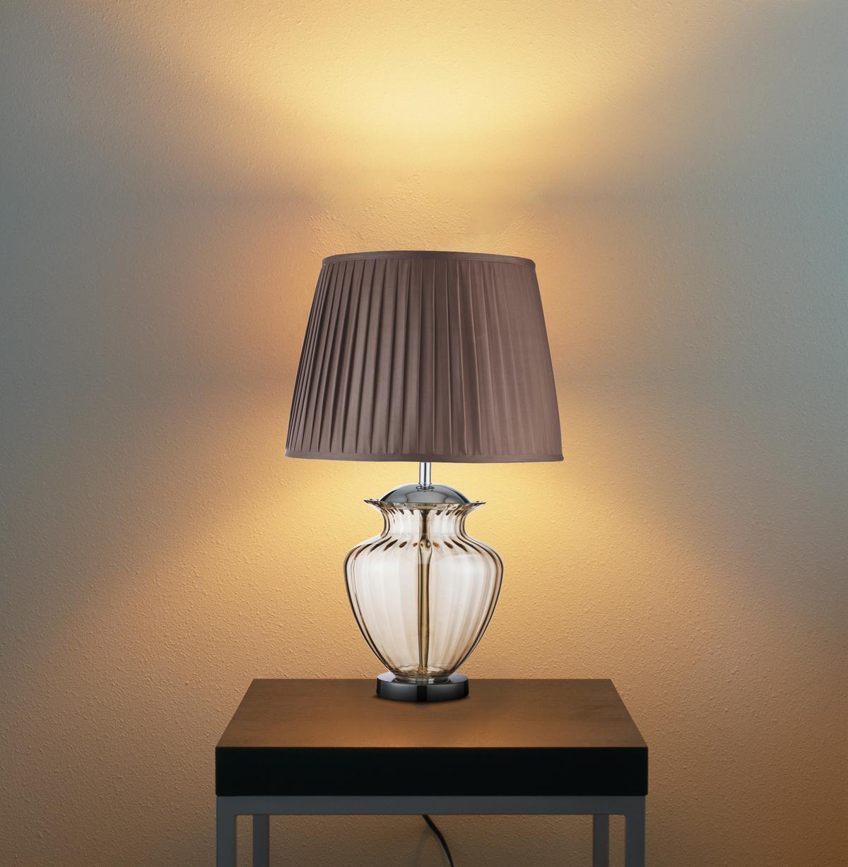 Tischlampe Elina Braun / Chromfarben mit Schnurschalter - Chromfarben/Bernsteinfarben, KONVENTIONELL, Glas/Textil (42/69cm)