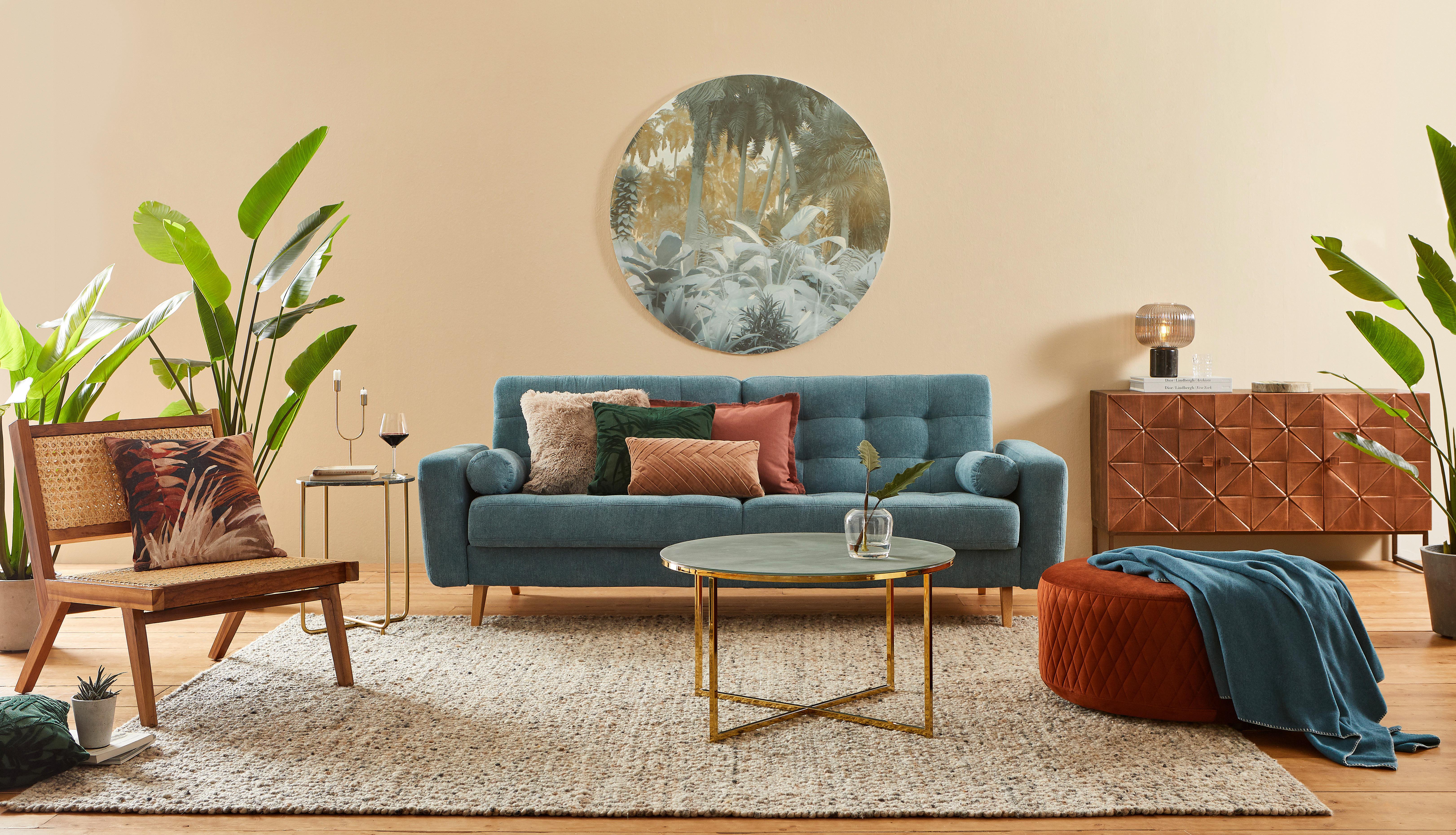 Couchtisch Rund Mit Glasplatte Marmor-Optik Alisma, Grau/gold - Goldfarben/Grau, Trend, Glas/Metall (80/80/45cm) - Livetastic