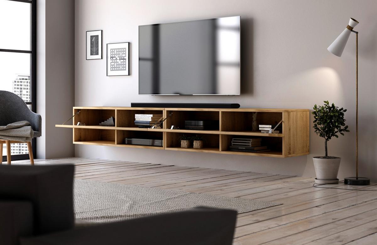 Lowboard TV Stand Derby 280 Eiche Wotan B: 280 cm - Eiche Wotan, Design, Holzwerkstoff/Kunststoff (280/31/33cm) - MID.YOU