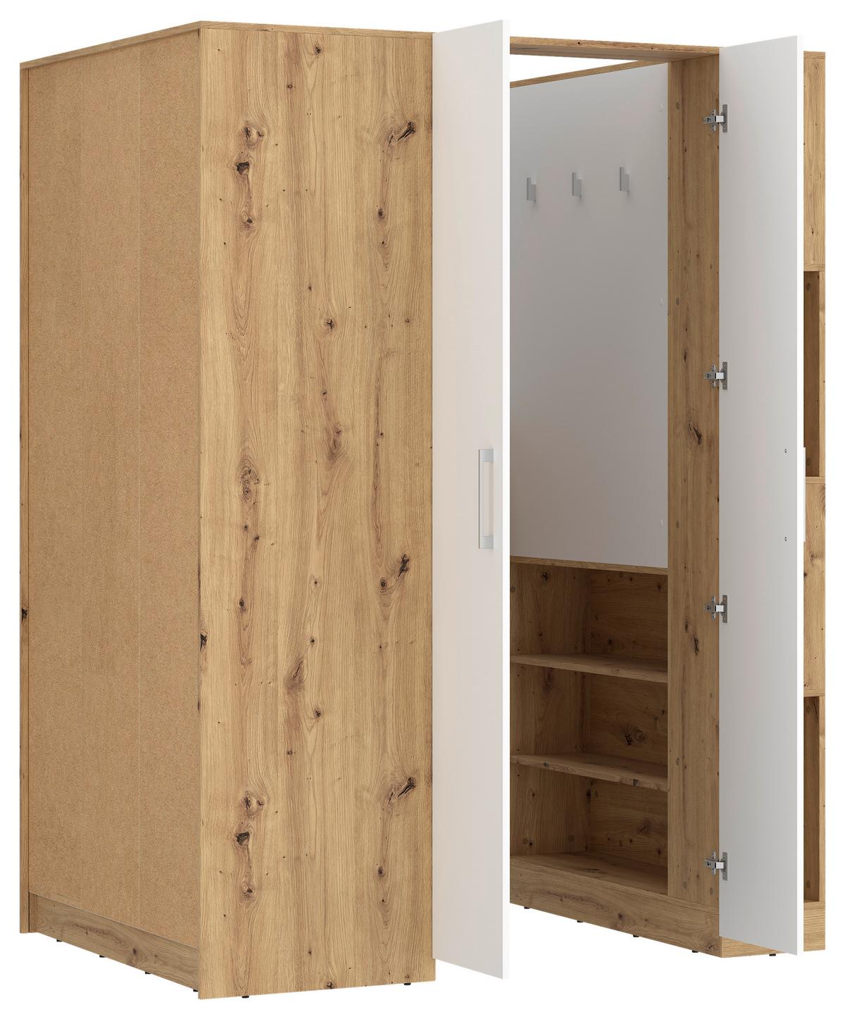 Eckschrank Begehbar Mit Regal 150cm Box, Eiche Dekor/weiß - Weiß/Eiche Artisan, MODERN, Holzwerkstoff (150/205/120cm) - Ondega