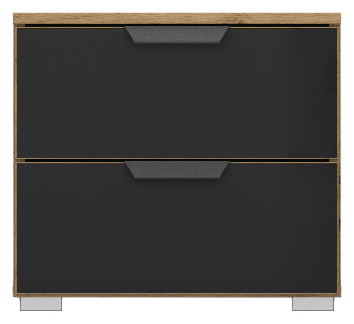 Nachtkästchen Artemis Eiche Dekor/Anthrazit, H: 43cm - Anthrazit/Alufarben, MODERN, Glas/Holzwerkstoff (47/43/42cm) - Rauch Möbel