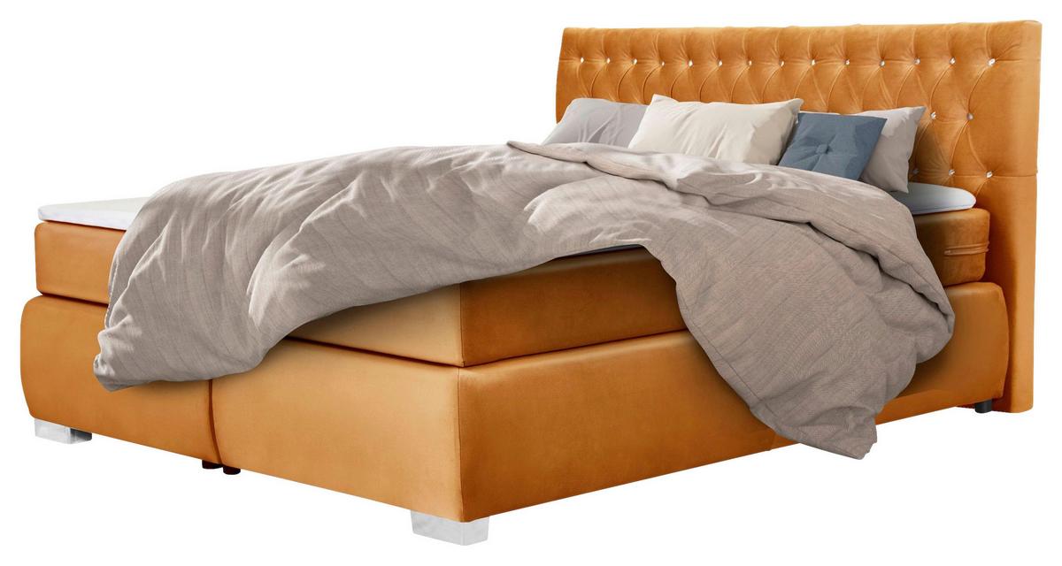 Boxspringbett Rumba inkl. Matratze 160x200 - Platinfarben/Gelb, Basics, Textil (160/200cm) - Livetastic