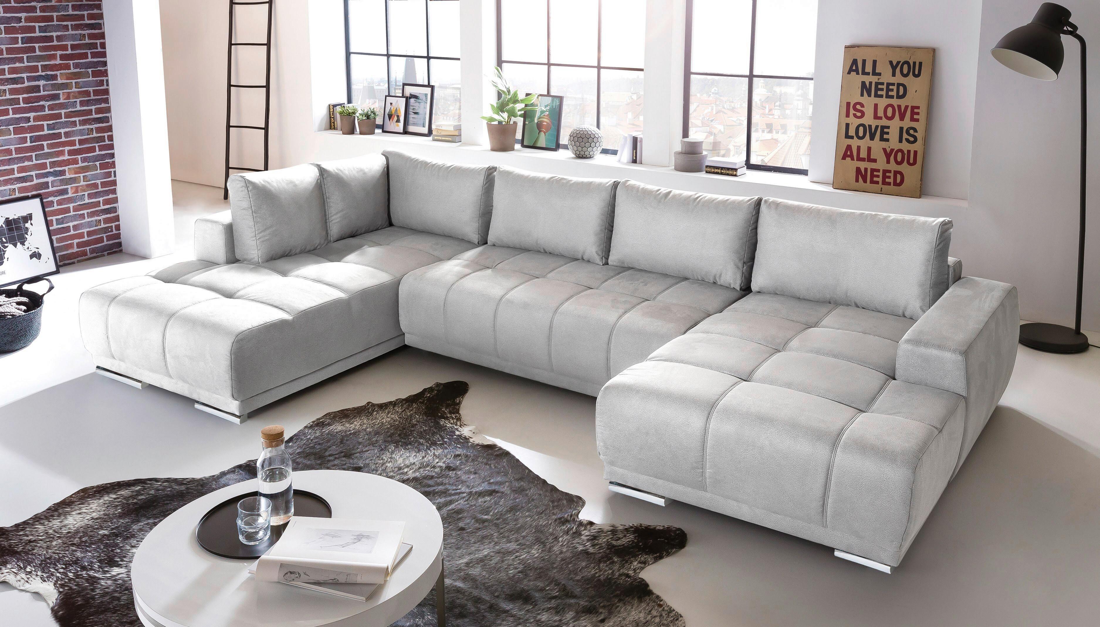 Rozkladacia sedacia súprava Figaro U, ľavé prevedenie - sivá/strieborná, Modern, textil/plast (207/360/168cm)