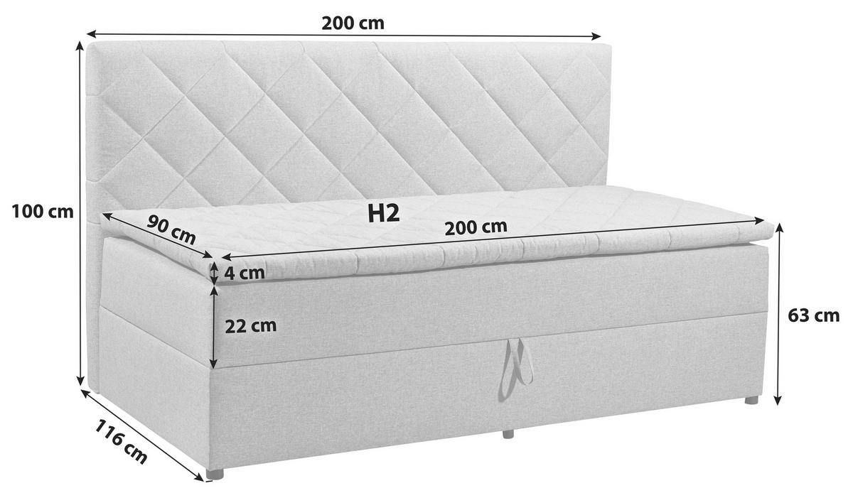 Boxspringbett Mit Topper 90x200 Luca - Schwarz/Graphitfarben, KONVENTIONELL, Textil (90/200cm) - Carryhome