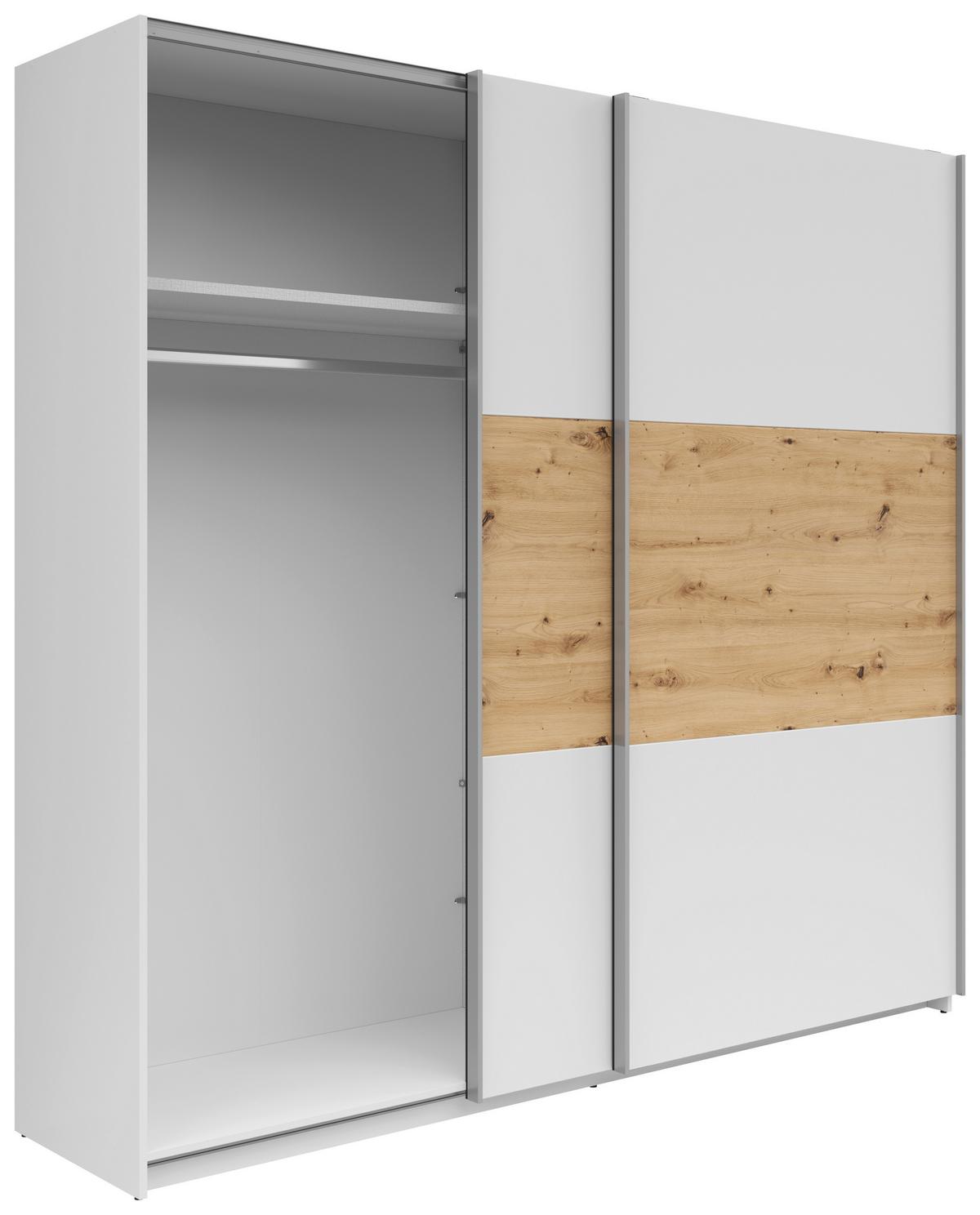 Schwebetürenschrank B: 218 cm Saturn Weiß./Eiche Dekor - Weiß/Eiche Artisan, KONVENTIONELL, Holzwerkstoff (218/210/59cm)