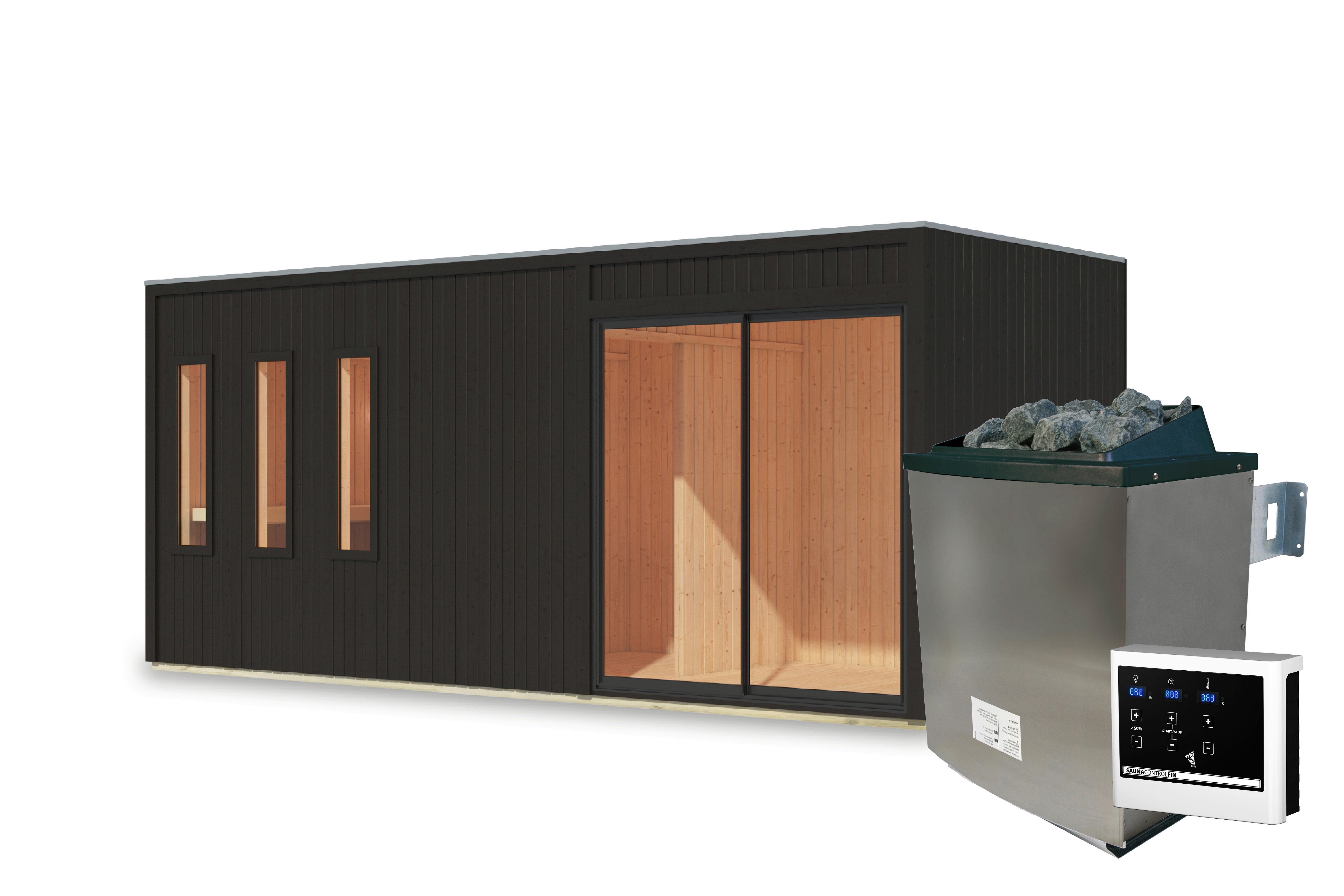 Saunahaus Noirva 216/244/573 Cm - Schwarz, Basics, Holz (216/244/573cm)